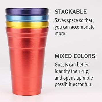 Arora 4-Pack 21oz Colored Aluminum Cups: 4-Color. Stackable, reusable.Hand wash only.