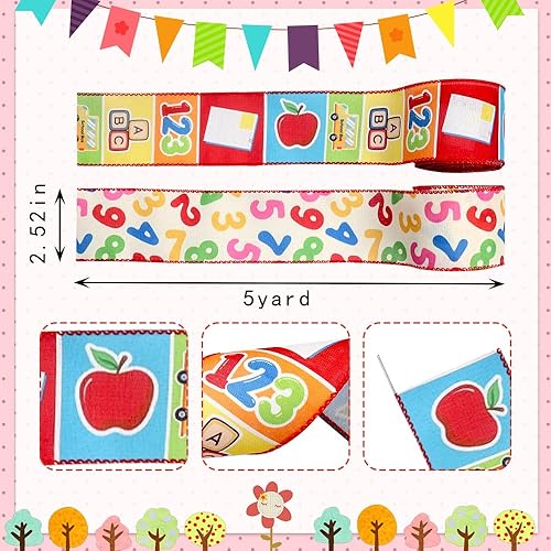 Miniatura 2 de Threetols 2 rollos de cinta de borde con alambre de 10 yardas, cinta de arpillera de números coloridos de 2.5 pulgadas, cinta de envoltura de regalo