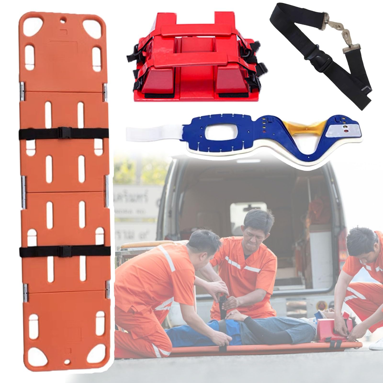 Barella di Emergenza per placca spinale con immobilizzatore per la Testa e Collare cervicale Impermeabile - Un Dispositivo per Tutto Il Corpo Adatto per ambulanze, lussazioni e Pronto soccor