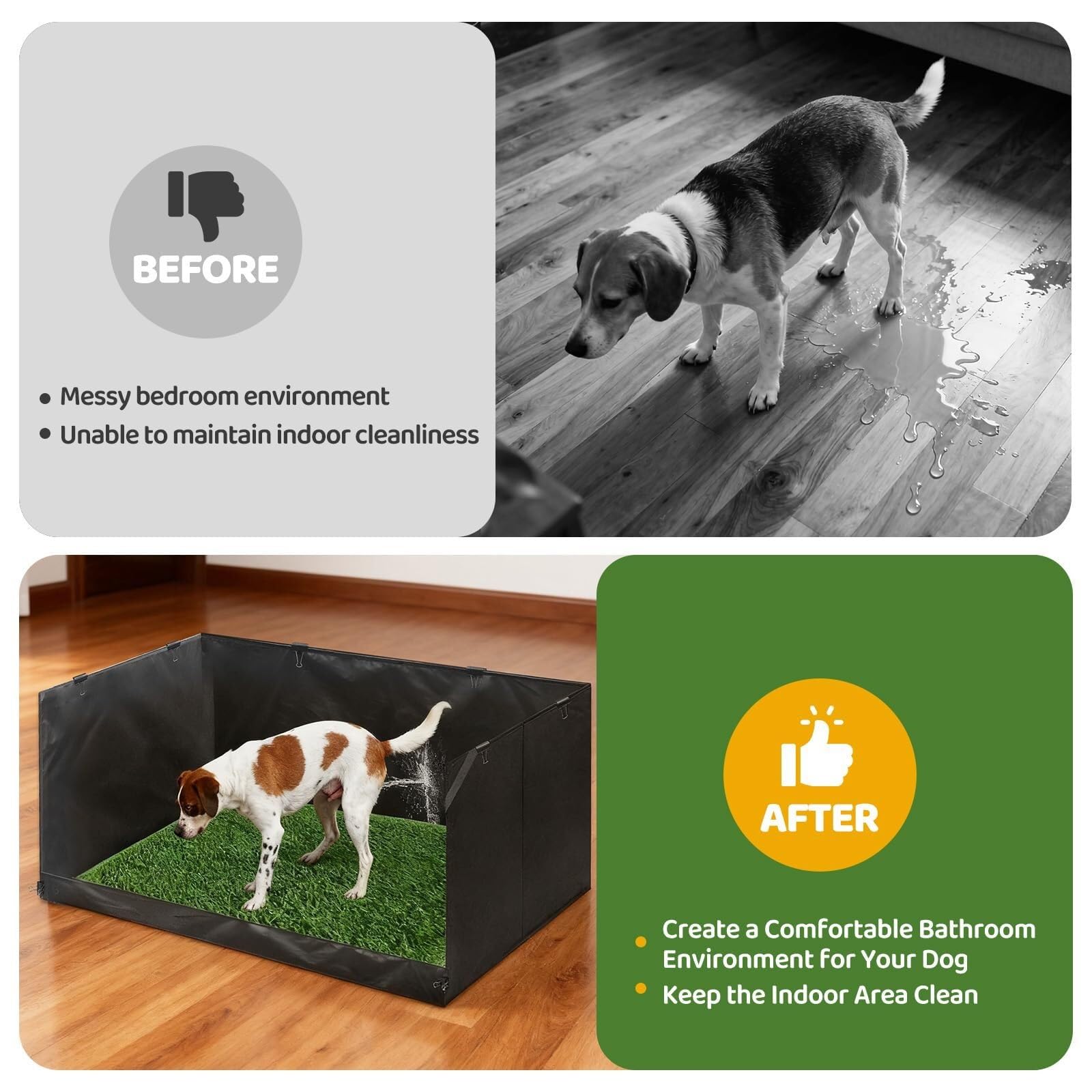 High Walls - Vasino per cani con erba artificiale, pieghevole, per interni, 40 x 60 x 90 cm, con fodera impermeabile, per cuccioli di piccola e media taglia (nero, 80 x 60 x 40 cm)