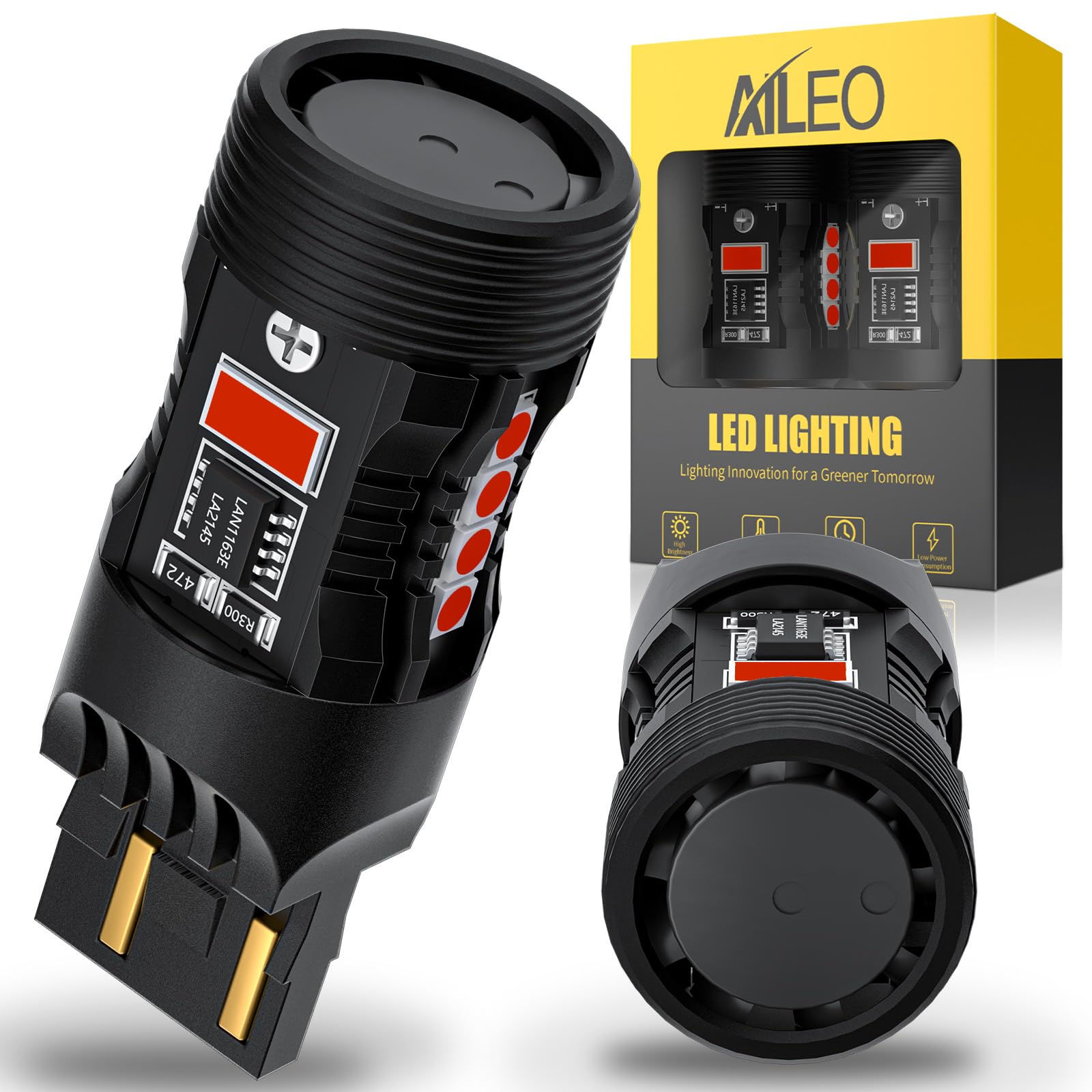AILEO 7440 7443 LED Bulb Red,28W 4800LM 600% Brighter,CANBUS Error Free with Cooling Fan,T20 7441 7444 W21W Ideal for Brake Lights & Stop Tail Lights,