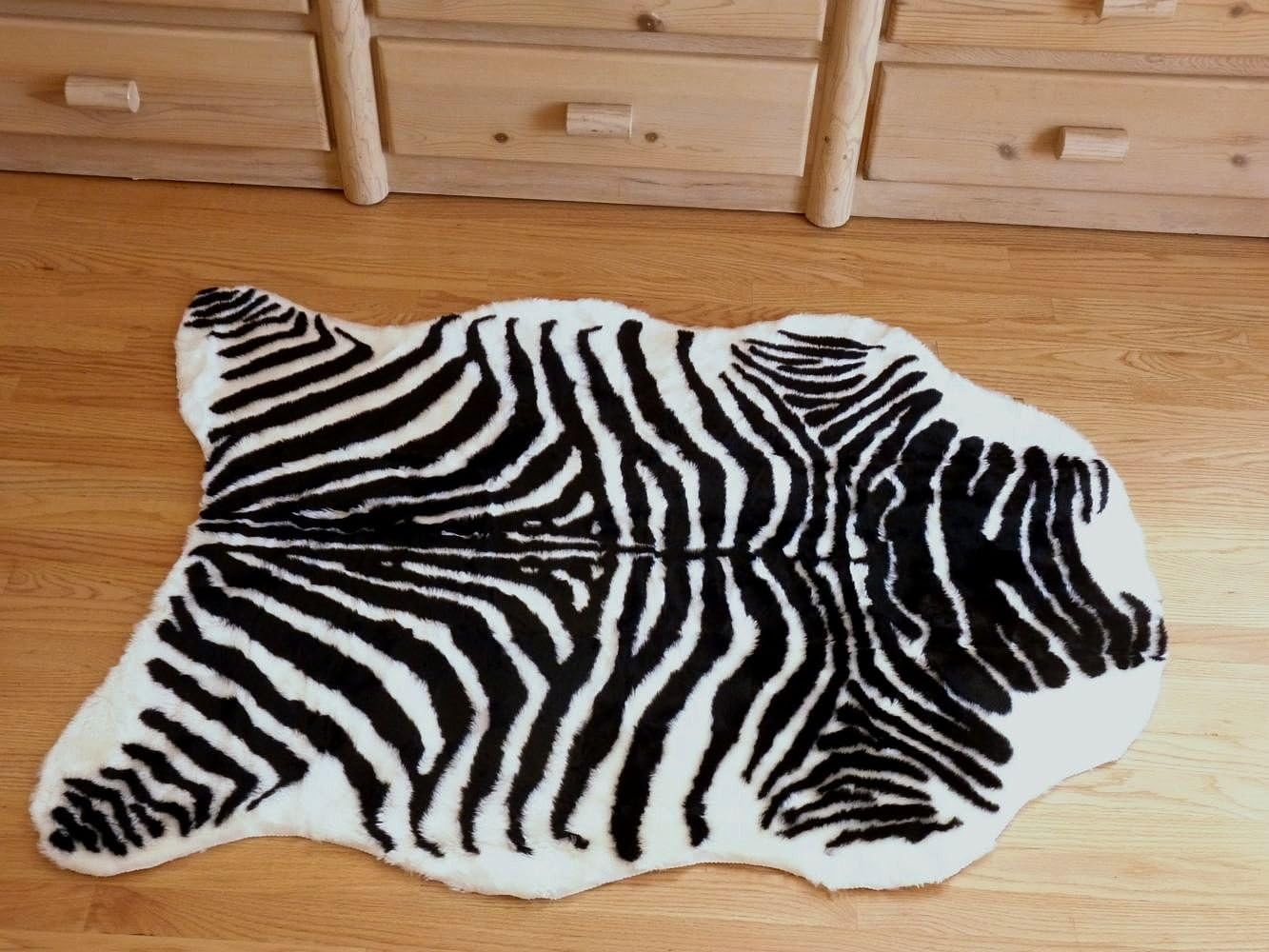 Hollywood Love Rugs Plush Black and White Faux Zebra Skin Rug from France 3 X 5