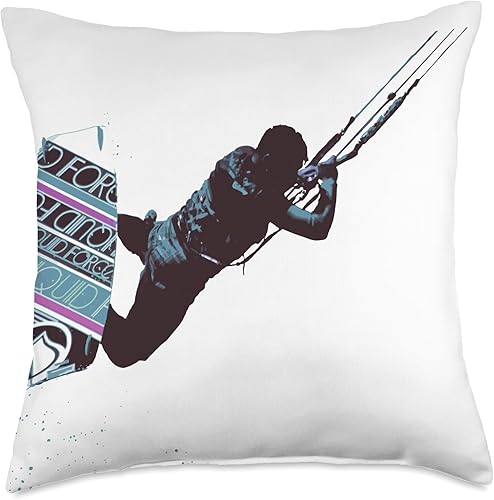 Kitesurf Gifts and Surf Lover Tees by taiche Kitesurfing Action Kite and Surf Illustration Throw Pillow, 18x18, Multicolor