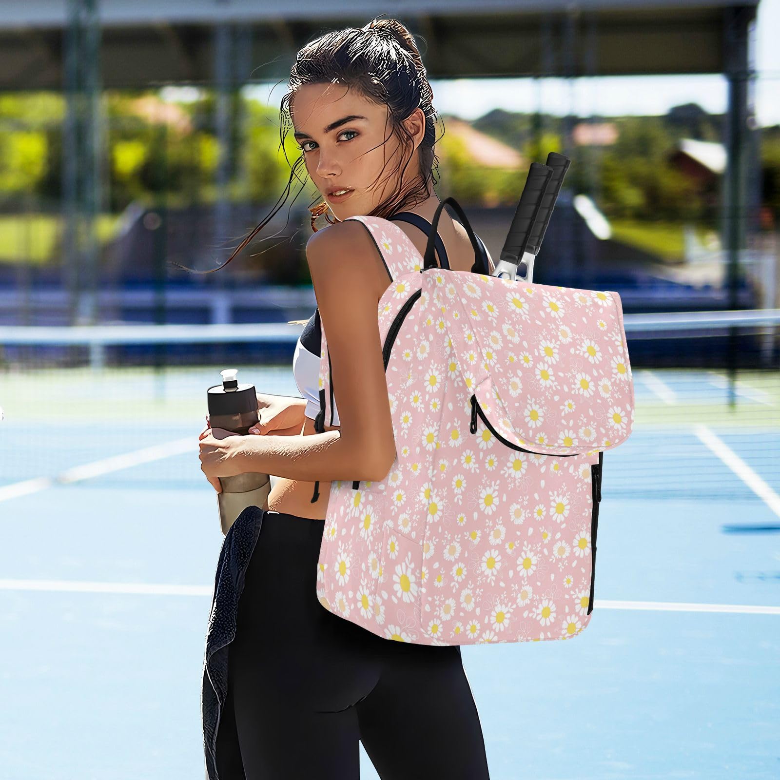 junzan Bolsa de tenis para mujeres y hombres, bonita funda resistente para raquetas de tenis con capacidad para 2 raquetas para mujeres, hombres, adolescentes, margaritas vintage