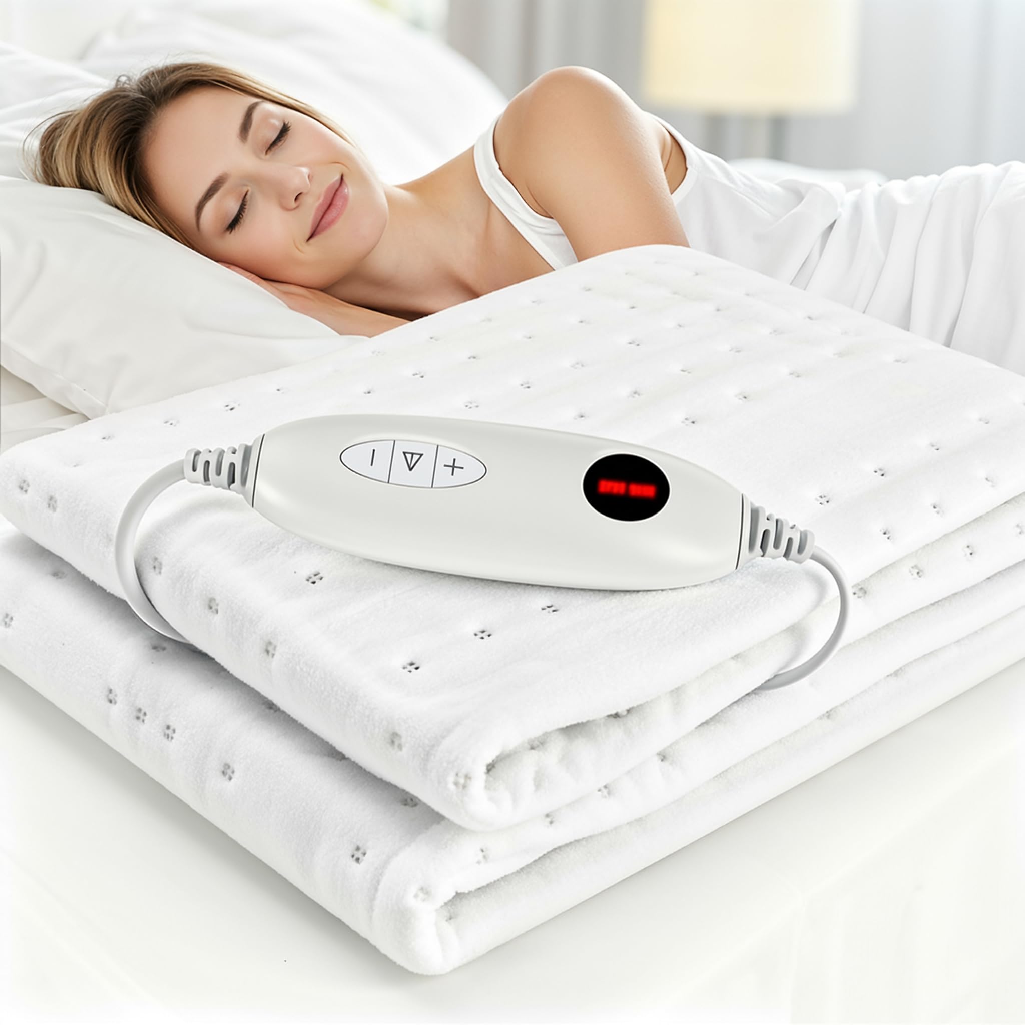 TLGREEN Single Electric Blanket, 6 Heat Levels, 100W with 8H Auto Swich-Off, Machine Washable & Overheat Protection Heated underblanket, 150x80cm, Mattress Warmer with Elastic Straps
