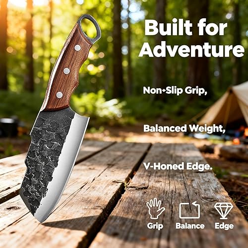 Miniatura 5 de KOFERY Cuchillo de carnicero japonés hecho a mano, cuchillo pequeño con funda para cocina, campamento y barbacoa, gran idea de regalo