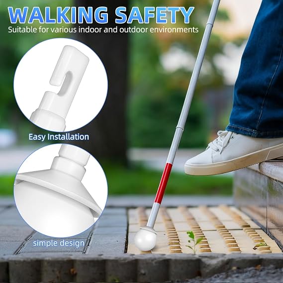 Hook Type Rolling Cane Tip White Ball Cane Tip Replacement for Blind Rolling Walking Stick Accessory for Indoor Outdoor Use Easy to Install 1 Pack