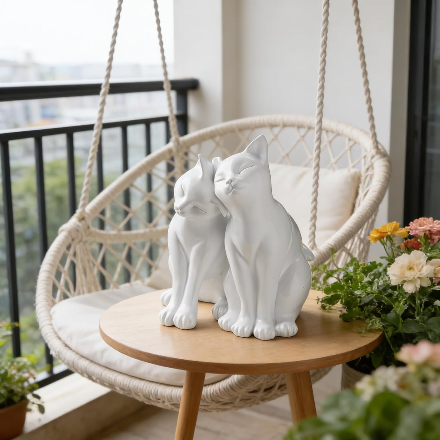 Cat Statues Home Decor Cat-Figurines - Shelf Decor 8.5 x 8 x 10.5 in Gifts for Cats Lovers Collectible Figurines Kitten Couple Sculptures for Indoor Office Table Library Decoration Newman House Studio
