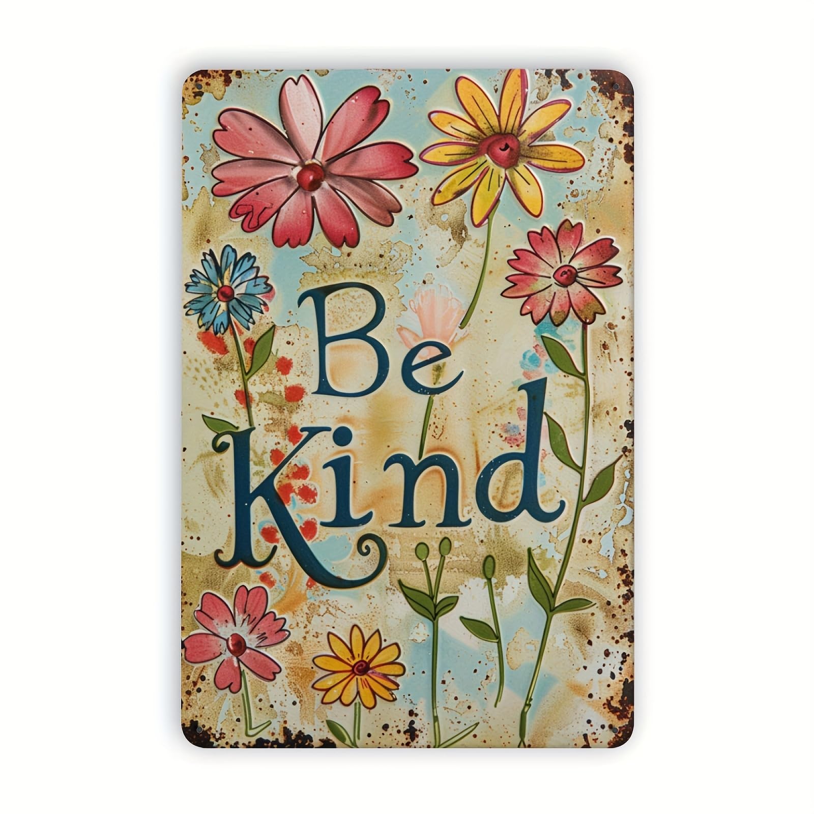 peiyeety Be Kind Metal Tin Sign | Retro Floral Pattern Motivational Decor | Wall Plaque for Homes Offices and Classrooms to Spread Positivity and Gentle Daily Reminders 6x8 Inch
