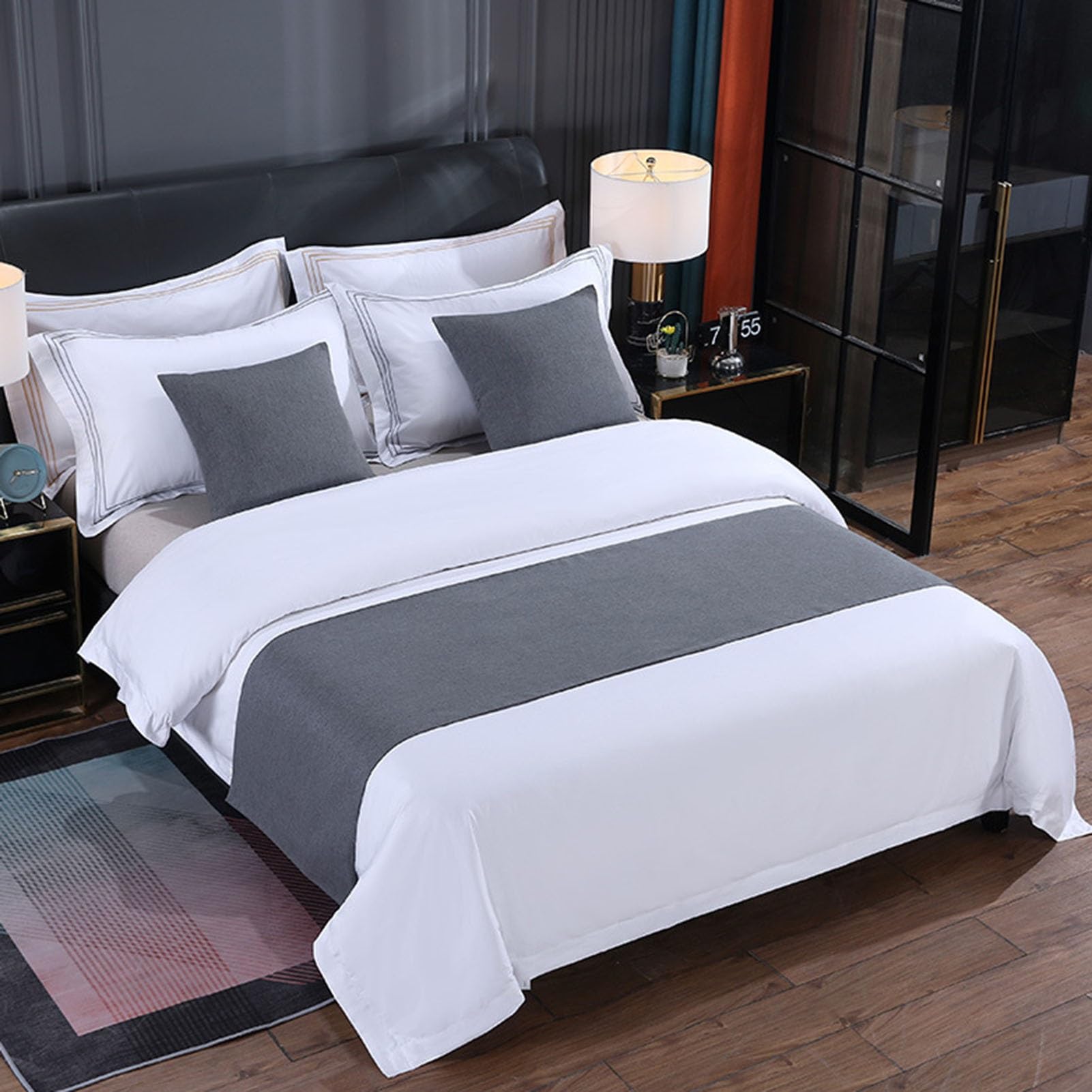 IINCOOY Luxury bedspread and decorative throw, suitable for footboard decoration on single, twin, queen, and king-size beds(Gray (B),50x210 cm)