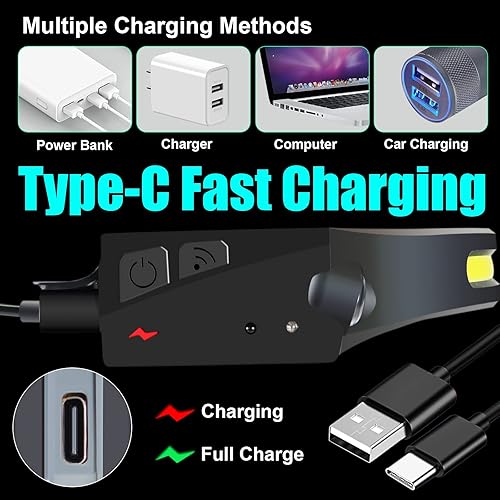 Miniatura 8 de Linterna de faro frontal, paquete de 3 faros delanteros LED recargables con luz de cabeza ancha con sensor brillante