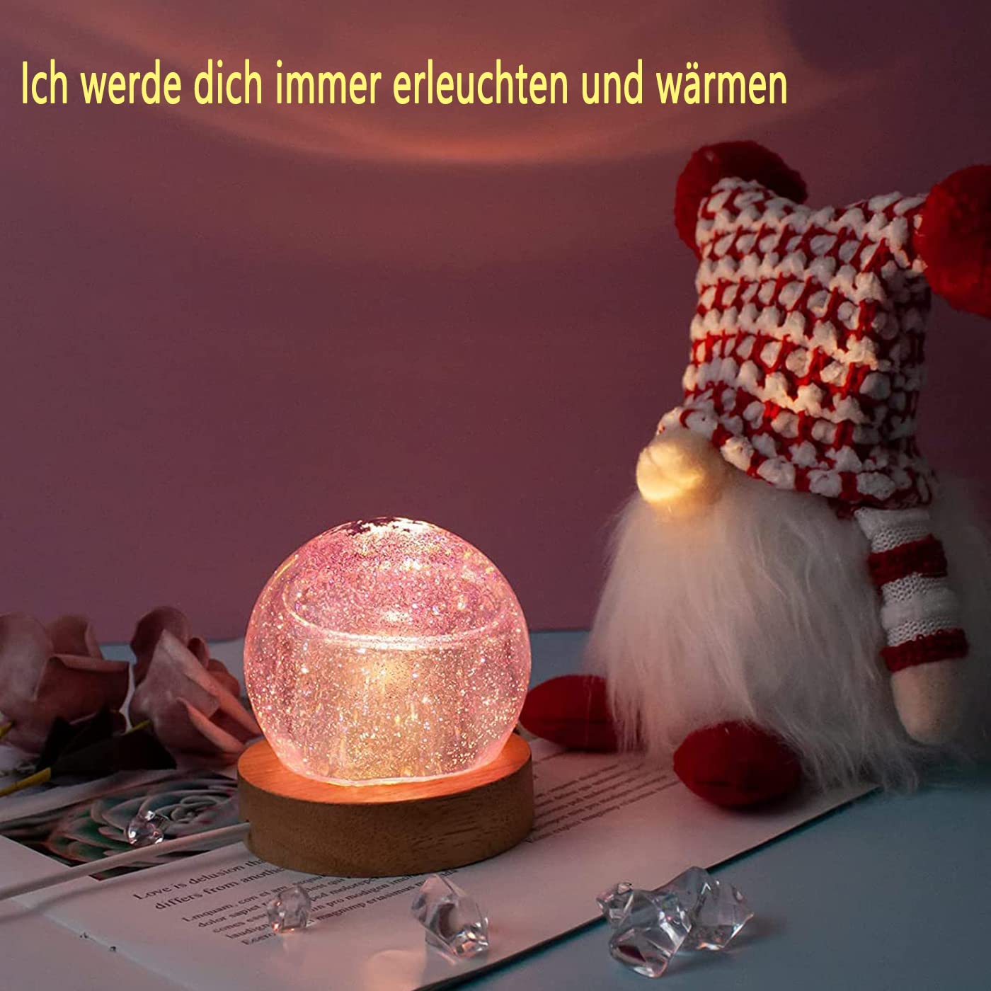 Runde Silikon Form Holz LED Lichtsockel, LED Lichter Display Basis, runder Displaysockel für DIY Acrylplatte Dekorative Ornament Kristallstatuen, Glaskugel (Warmes Licht)