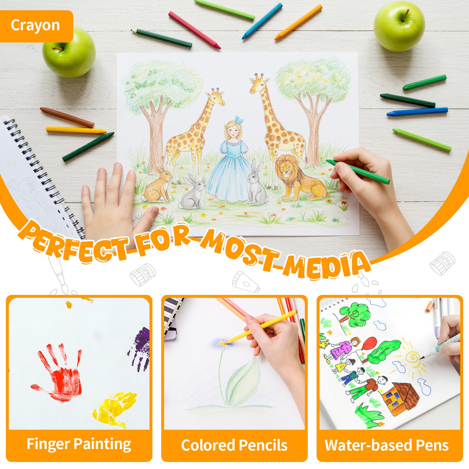 Umriox Blocco da disegno per bambini, 22,9 x 30,5 cm, confezione da 4 blocchi da disegno (50 fogli ciascuno), carta da disegno priva di acidi da 110 g/m², album da disegno rilegato con colla, per