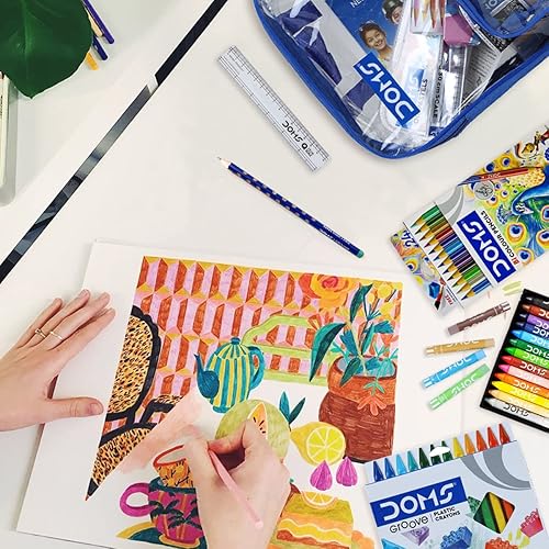 Miniatura 3 de Doms Smart Kit - Libro de dibujo, lápiz de acuarela mínimo, 25 colores pastel al óleo, 16 crayones de cera, paquete de lápices triangulares de