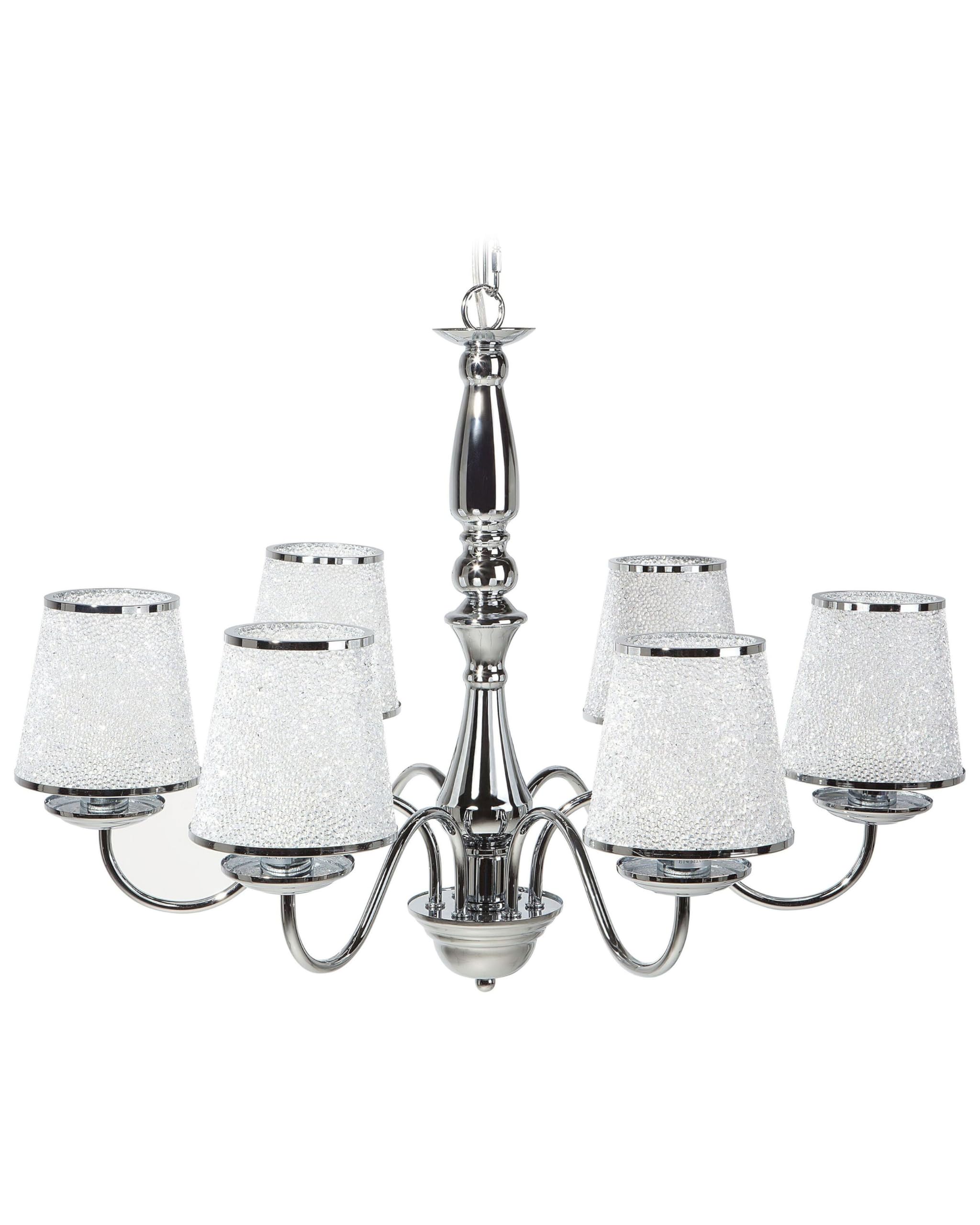 Beliani Traditional Pendant Light Metal Modern Acrylic Silver Chromed E14 Chandelier Hallway, BRADANO