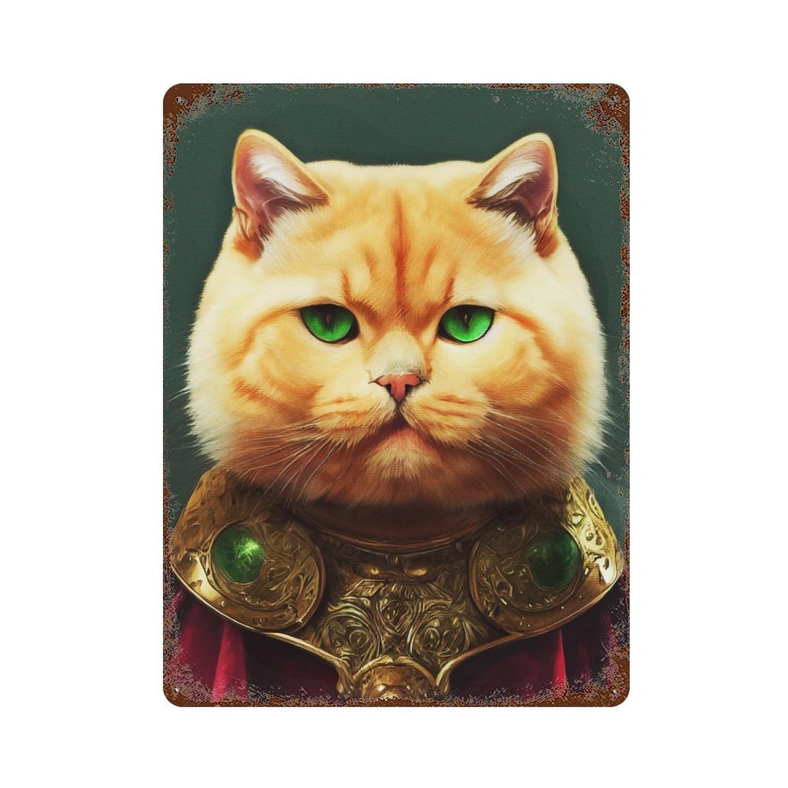 British Shorthair Cat Weathered Tin Sign 15.7"x11.8", Rustic Home Decor for Office, Studio And Wall Decor