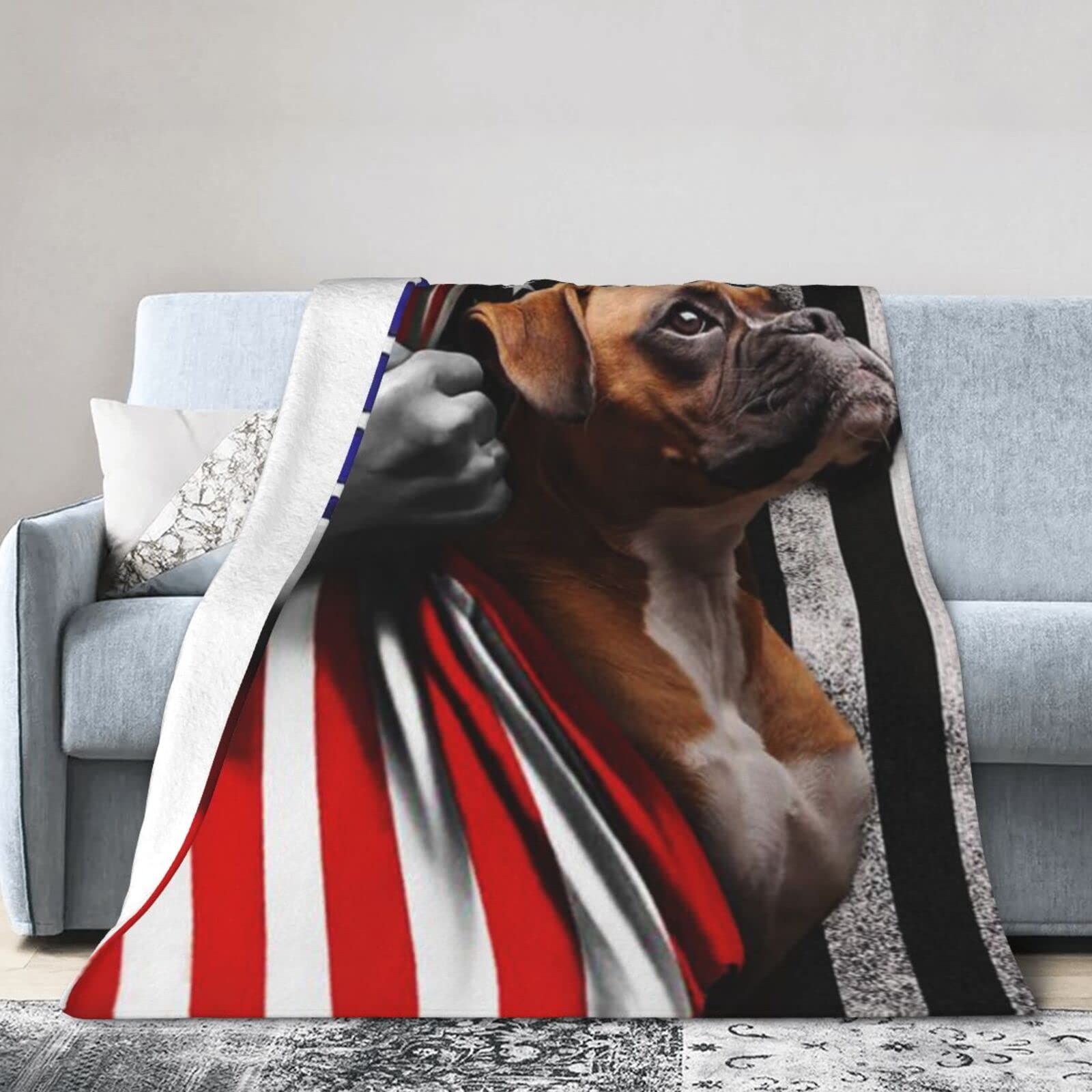 Lsjuee Flannel Fleece Blanket 50"X40" Boxer. The Thin Blue Line America Us Sofa Throw Blanket Weighted Ultra-Soft Travel Winter Blankets for Couple Keep Warm