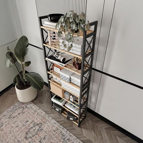 bituclass 8 Tiers Multi-Purpose Shelf Shoe Rack – 47x18x127 cm, MDF and Plastic Material, Easy Installation QR Coded, Modern and Decorative Organizer Cabinet Unit, Black