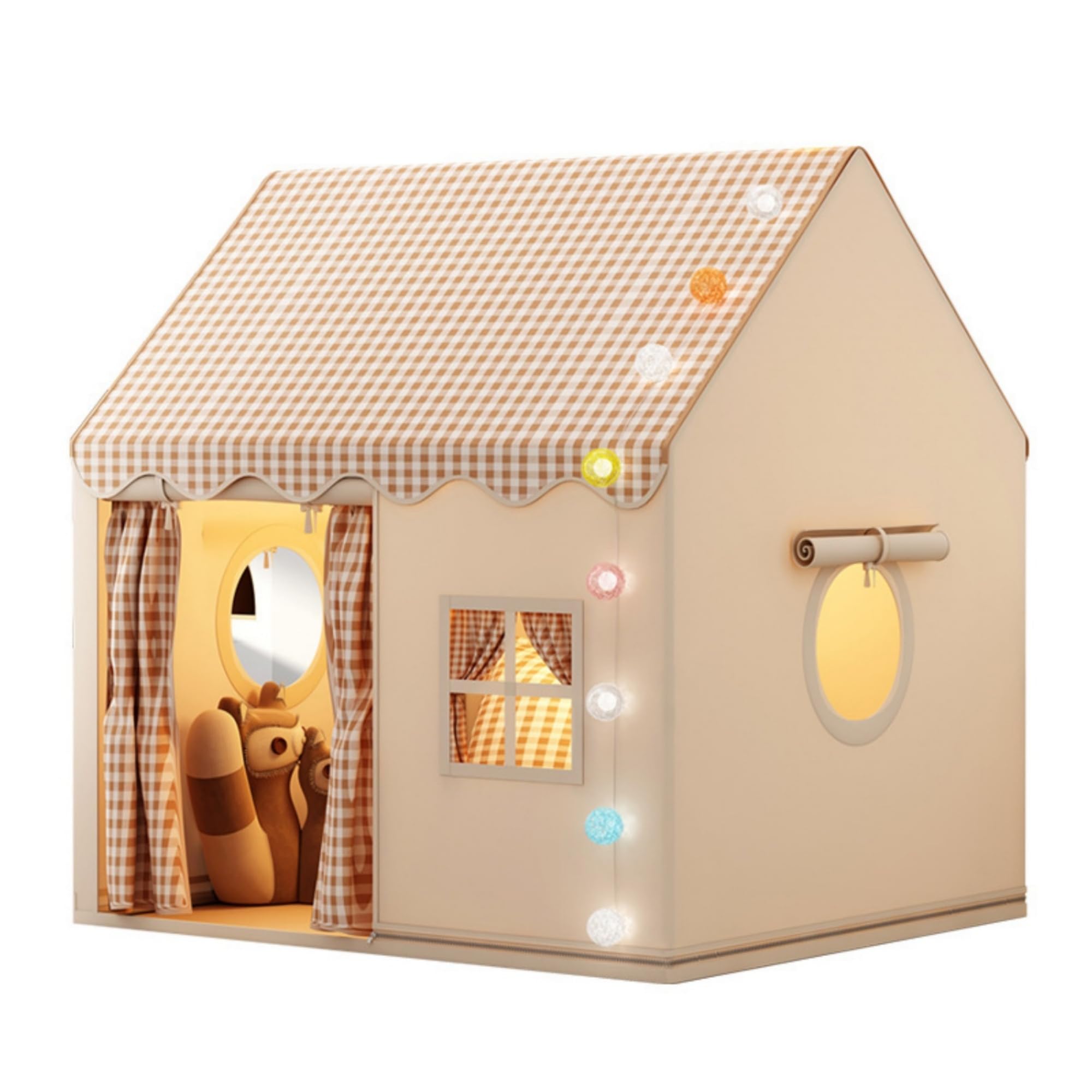 Benebomo Kids Play Tent, Girls Tent Playhouse with Gingham Pattern, Polyester with Metal Rod, 120x105x128cm