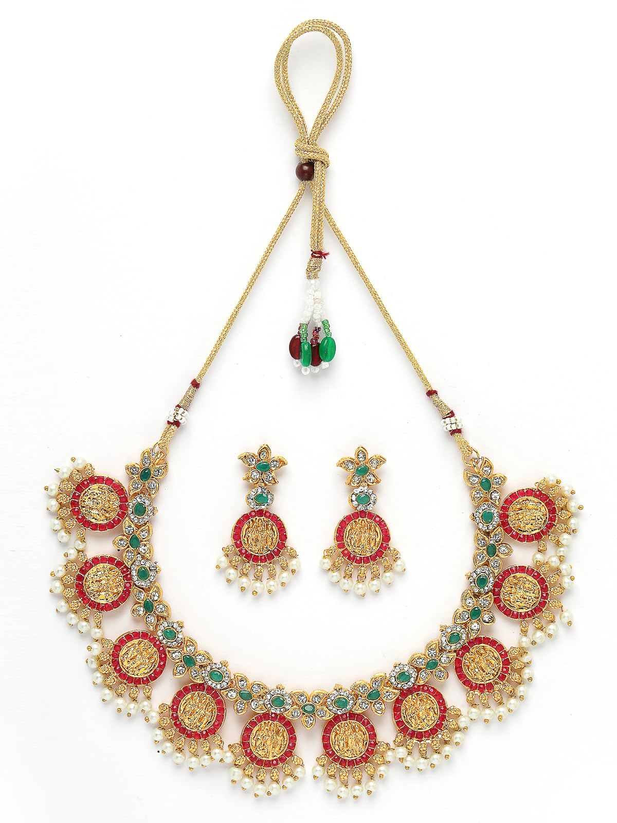 Sukkhi Traditional Temple Gold Plated AD Stones Studded With Pearls Red & Green Collarbone Necklace Set With Dangler Earrings | Jewellery Set For Women And Girls |NS105989 (B0CPPBMRF9) Amazon Price History, Amazon Price Tracker