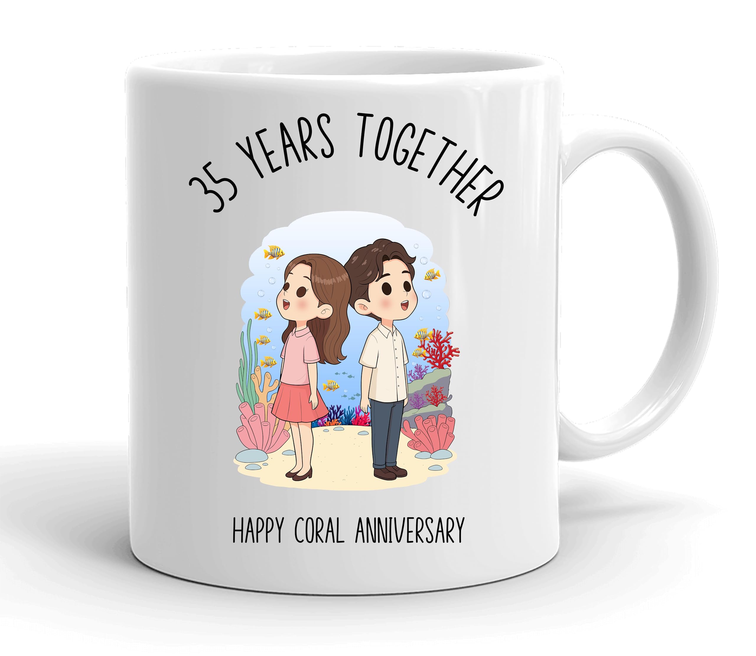 VIROSA 35 Years Coral Anniversary Mug – 11oz Ceramic Coffee Cup Gift for Husband, Wife, Couples – Thirty-Fifth Wedding Anniversary Present Idea, Romantic Keepsake — image 1