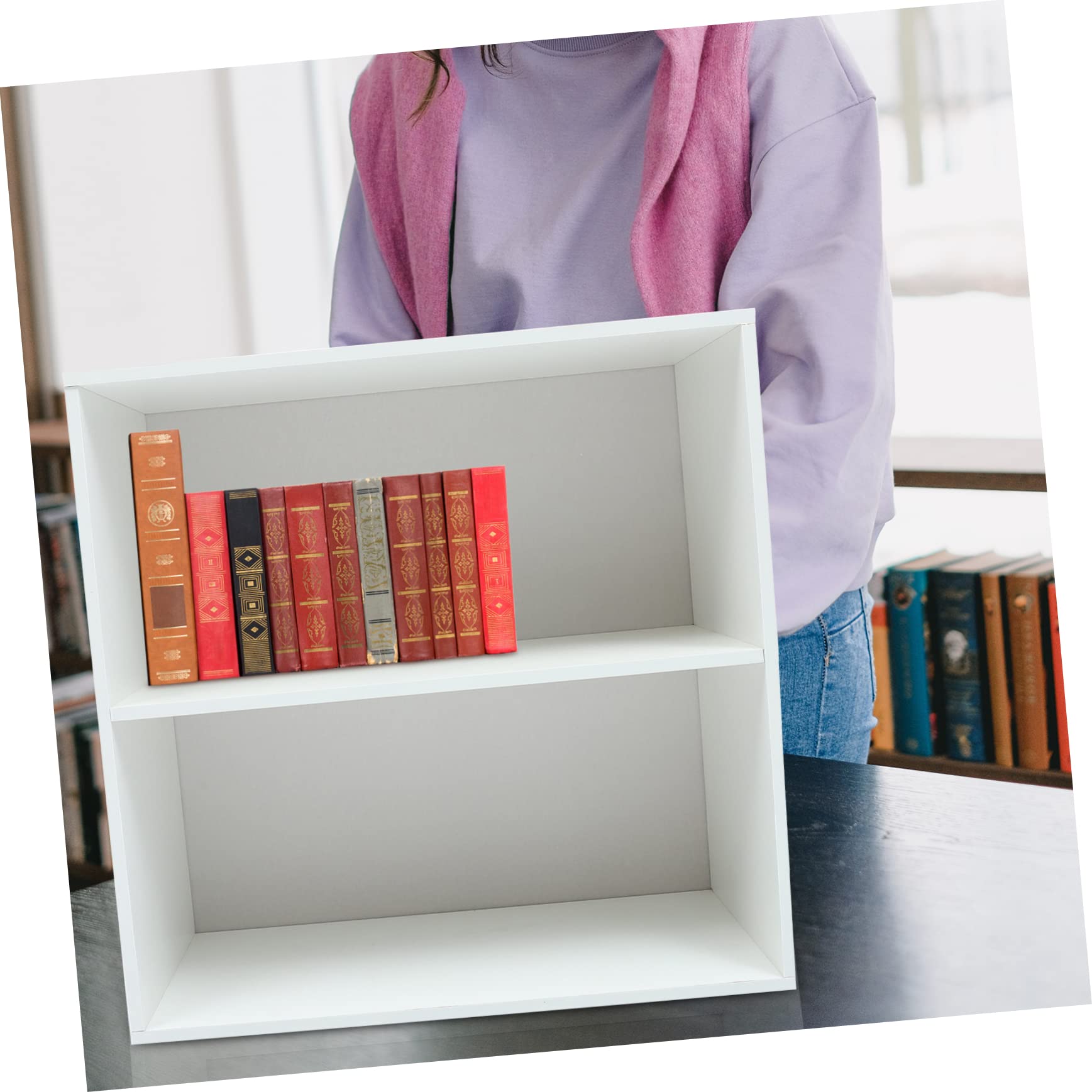 1 x weißes Bücherregal für Büro und Zuhause, mehrschichtige Holzbasis, Spind für Haushaltsbücher und Make-up-Aufbewahrung