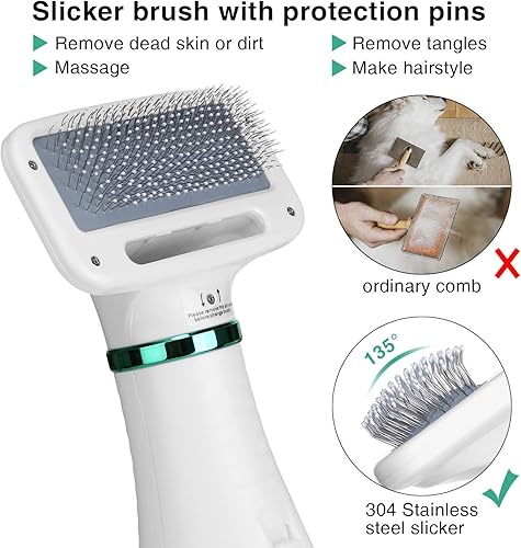 Miniatura 4 de Ownpets Secador de pelo para mascotas, soplador portátil silencioso de aseo para mascotas con cepillo deslizante, temperatura ajustable y toalla de