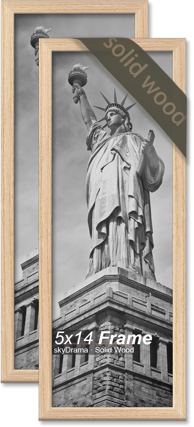 Photo 1 of ***ONLY ONE*** skyDrama Natural Solid Wood 5x14 Picture Frame, Display 5 x 14 Inch Picture Poster Photo, Vertical & Horizontal Wall Hanging - 2 Pack/Natural/5"x14"
