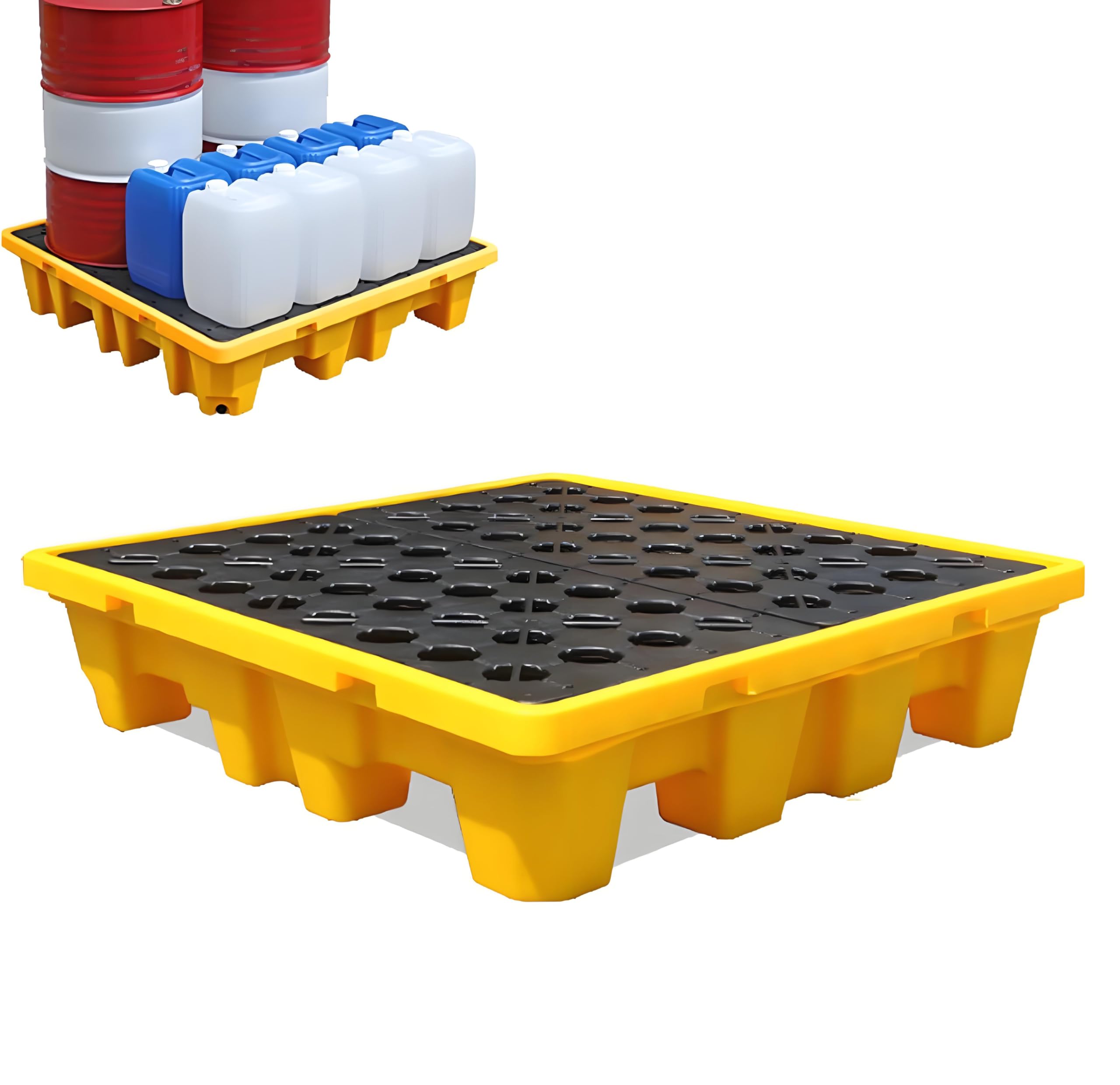 JKJZSALJ Spill-Proof Oil Tank Containment Tray, Industrial Modular Paint Bucket Platform, Stackable Anti-Skid Polyethylene Pallet, Leak Proof 130×68×30Cm,33.5×33.5×5.5cm