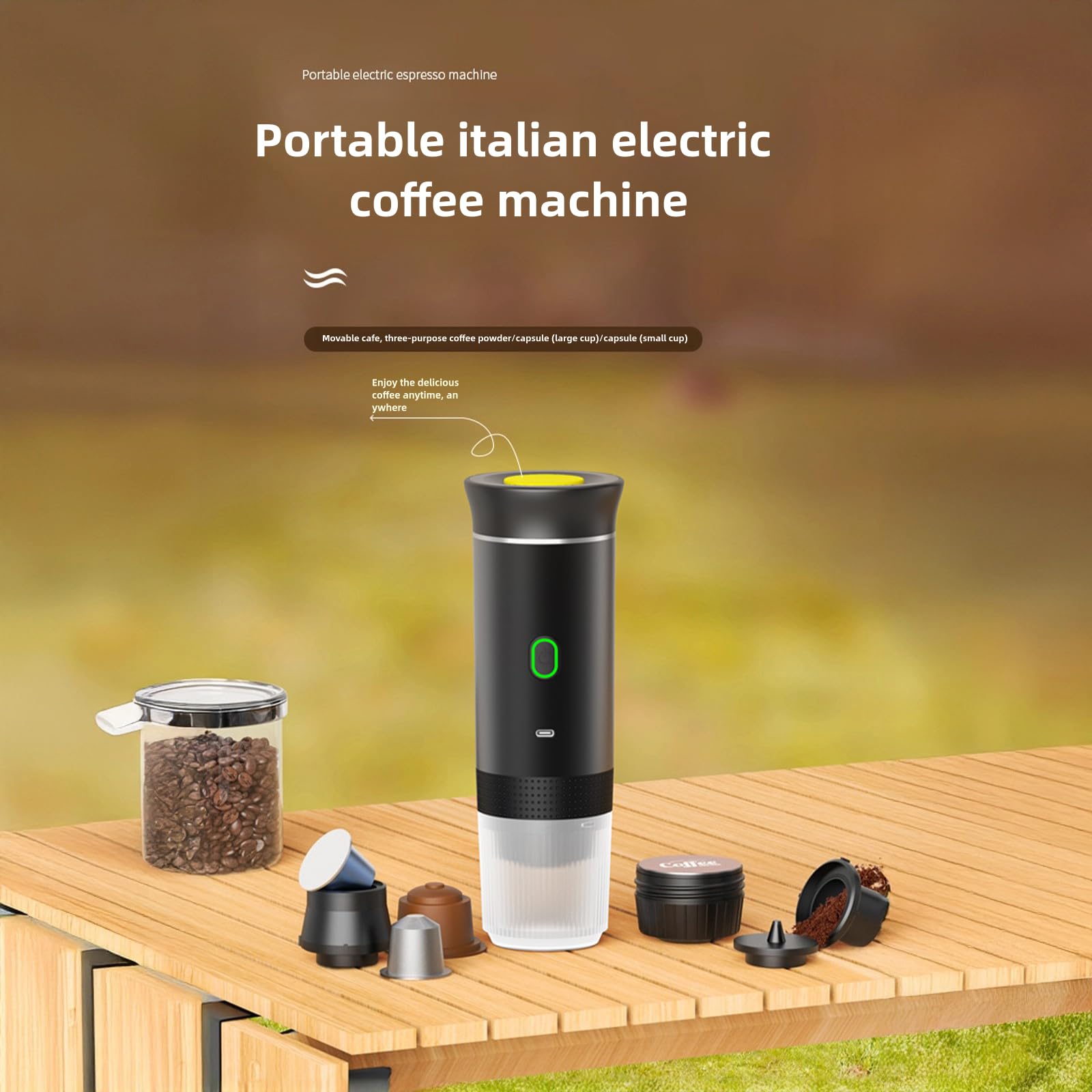 Yolispa Macchina caffè Portatile, Caffettiera Elettrica Riscaldata per Porta USB-C, Portatile Piccola Macchina da caffè Elettrica Autoscaldante Macchina espressa, per Campeggio, Ufficio, Casa, Auto