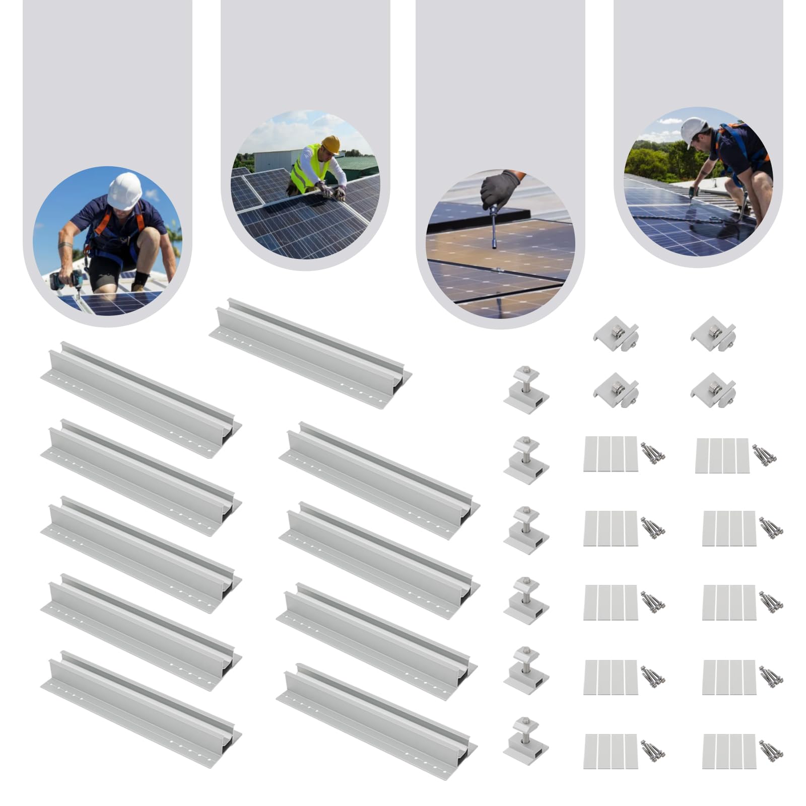 10 binari per pannello solare, set di supporti per pannello solare, supporto regolabile, pannello solare in alluminio, lamiera trapezoidale, tetto piatto PV, sistema di fissaggio fotovoltaico
