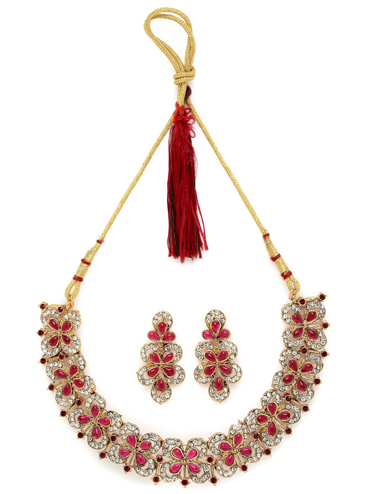 Sukkhi Splendid Gold Plated AD Rani Pink Stones Collar Bone Necklace Set And Earring | Jewellery Set For Women (NS105707) (B0CBB7SKLB) Amazon Price History, Amazon Price Tracker