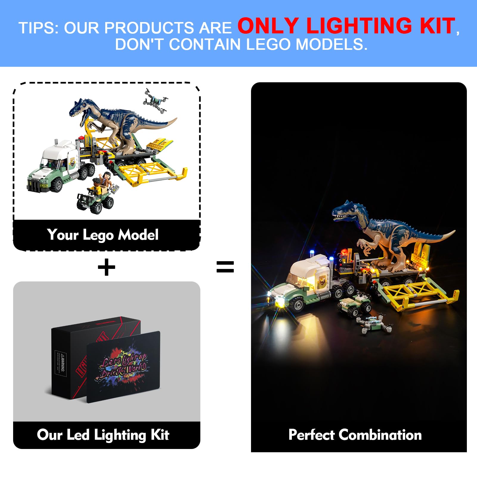 Light Kit for Lego Jurassic World Dinosaur Missions: Allosaurus Transport Truck - Image 2