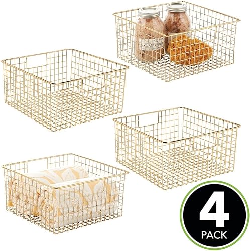 Miniatura 2 de mDesign Cesta organizadora de alambre de metal con asas  Organiza baños principalesinvitados, ropa de cama, pasillos o armarios de entrada,