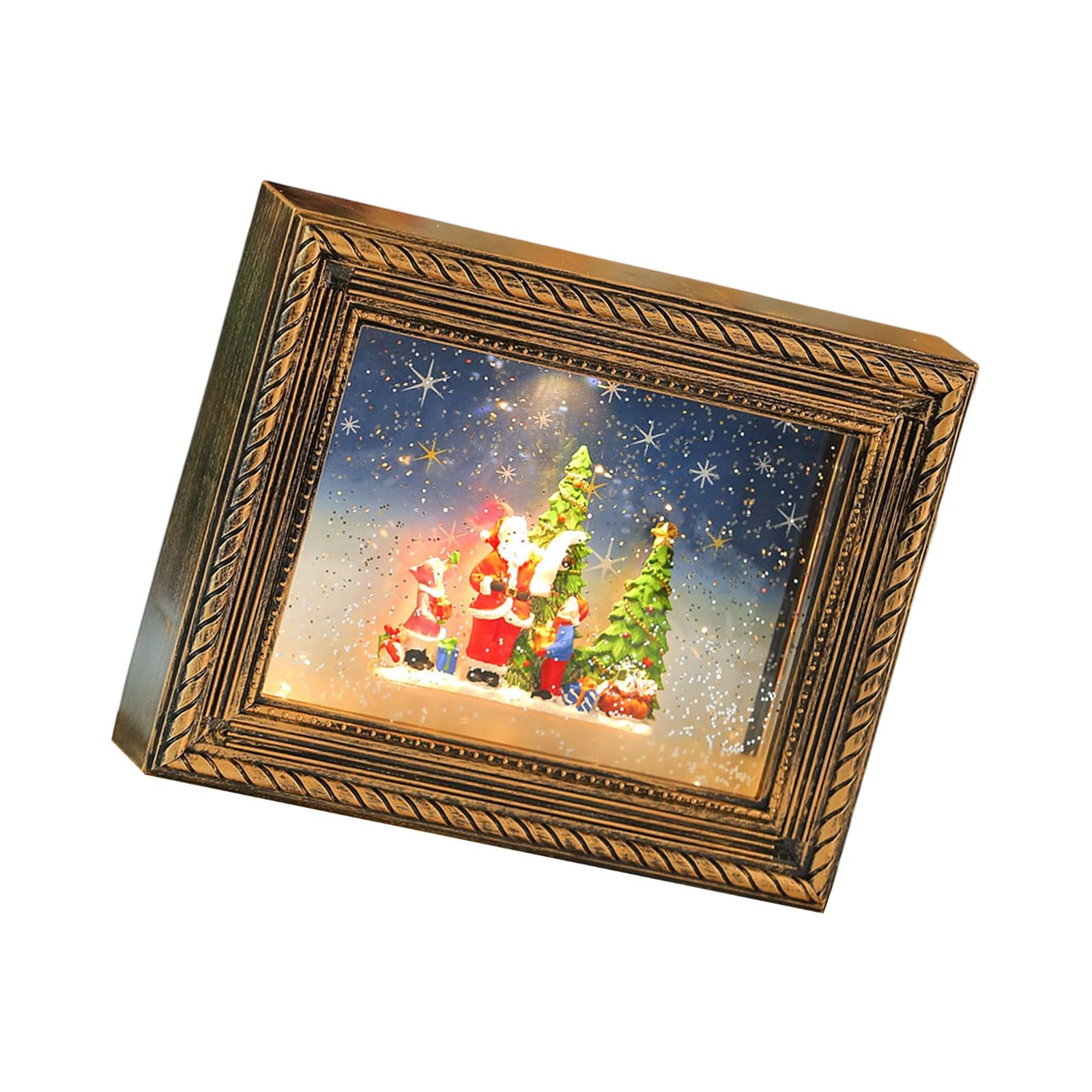 Musical Snow Globes Christmas Photo Frame with LED Lights and Built in Melodies for Holiday Decorations Rotating Snow Globes with Photo Holders