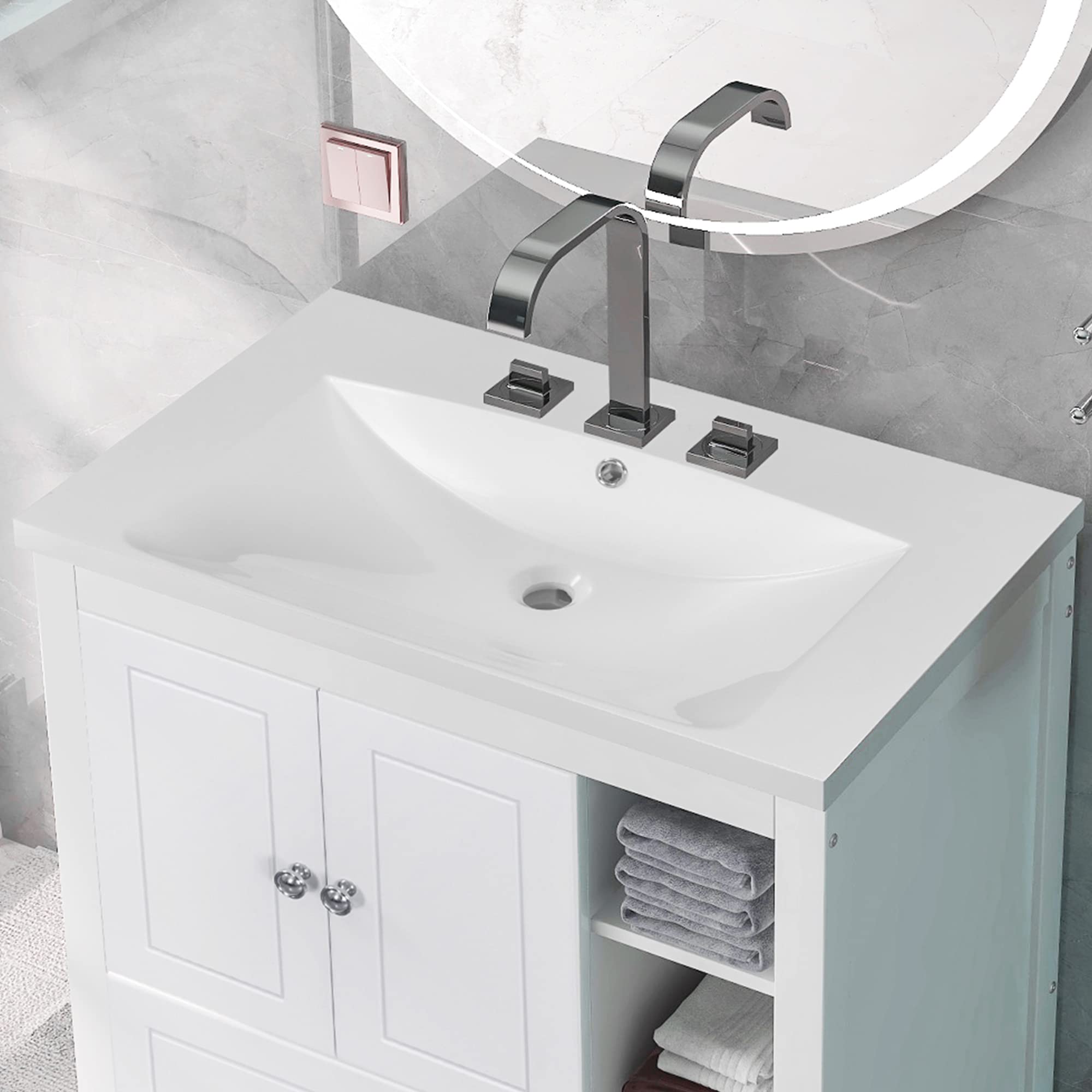 Photo 1 of 30" Ceramic Bathroom Sink, Vanity Top Only, Vessel Single-sink with Overflow and 3 Holes, Rectanglar