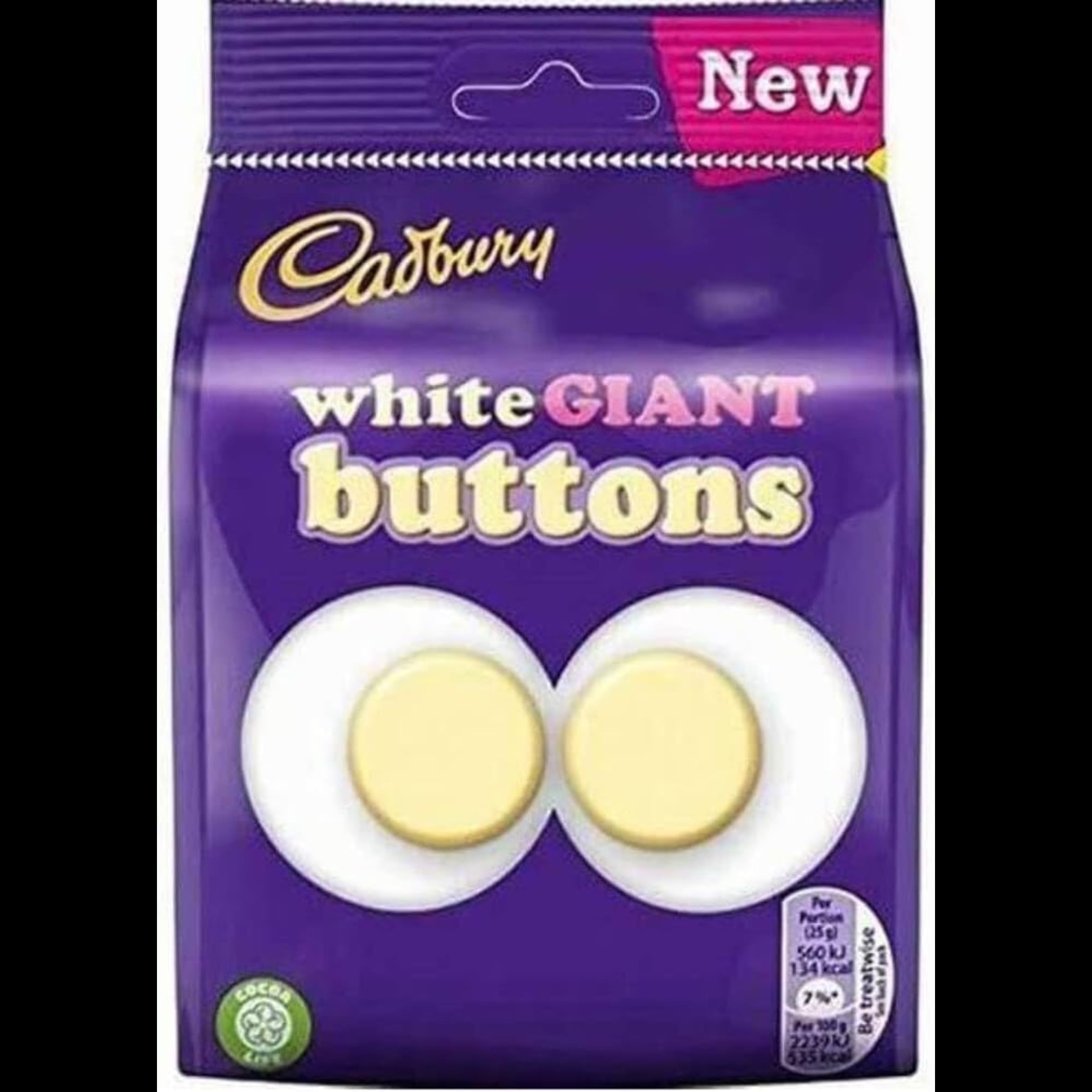 Cadbury White Giant Chocolate Buttons Bag, Creamy White Chocolate Buttons, 110 g (Pack of 1)