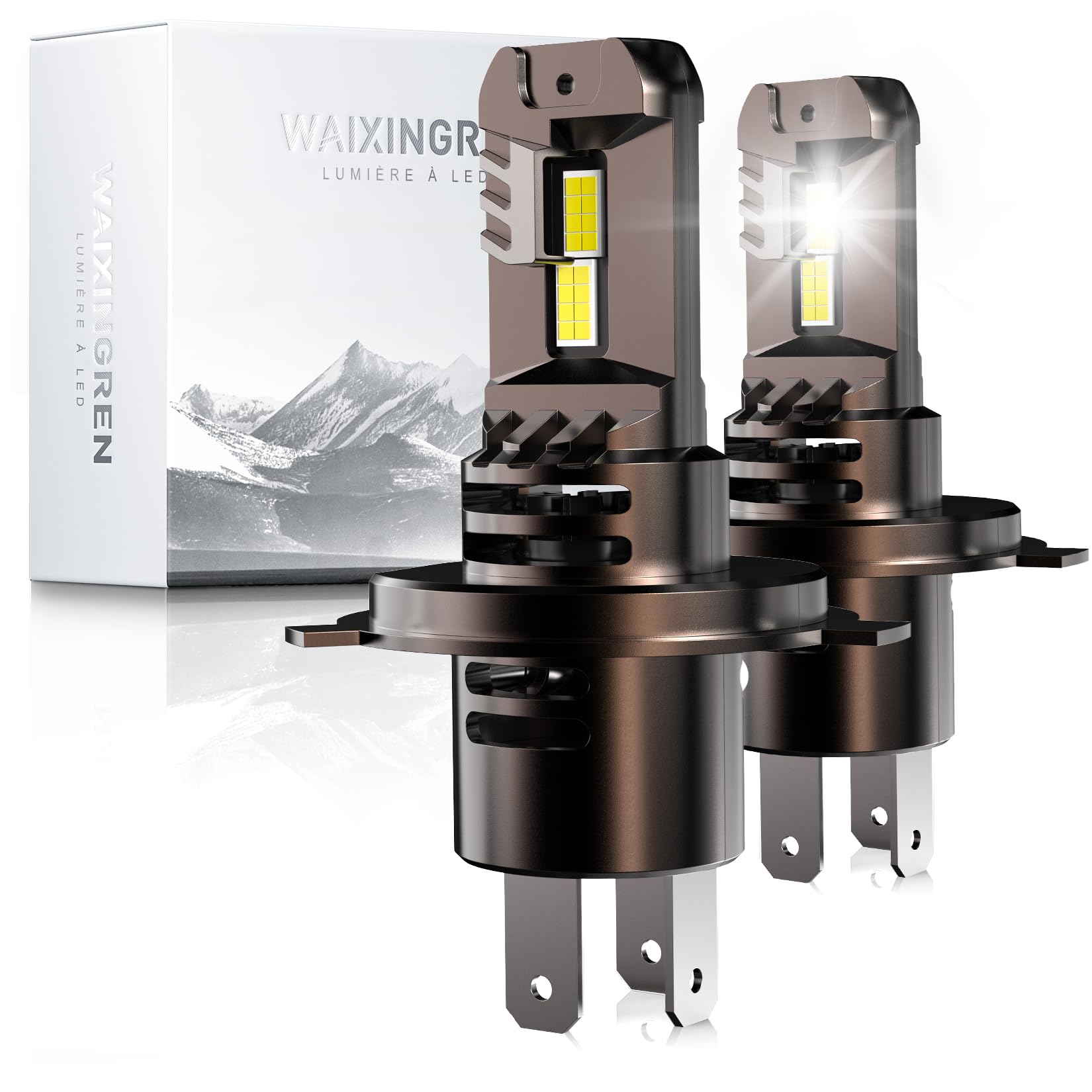 Bombilla LED H4 para Coche 36000LM, 120W, Luz Blanca 6500K, Reemplazo para Halógenas, Tamaño 1:1, Plug and Play, Más de 70000 Horas de Vida, 2 Piezas (H4/HB2)