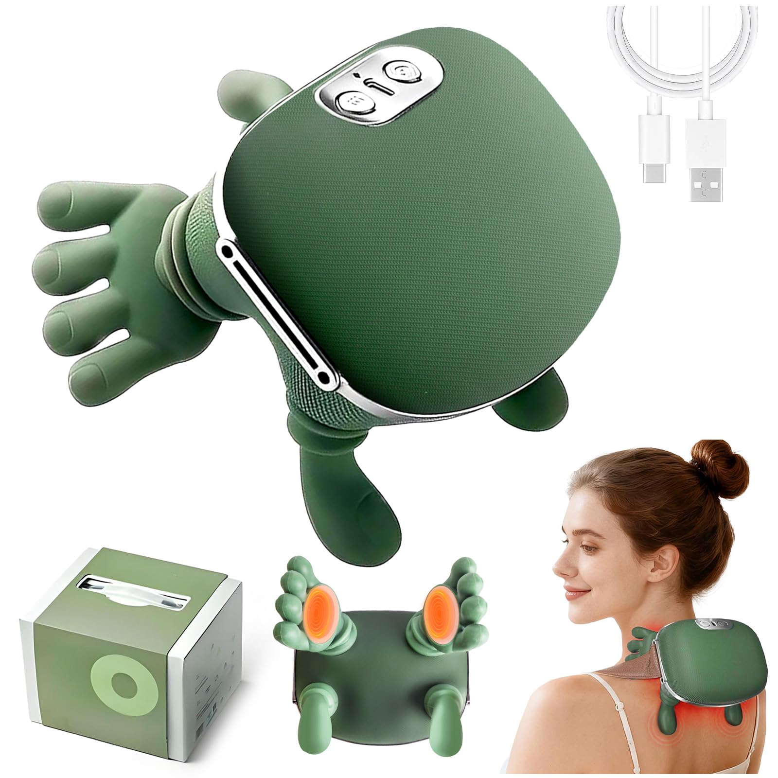 Masajeador Cervical, de Cuello y Espalda 4D con Calor, 3 Intensidades + 2 Niveles de Calor (40-45°C), Diseño Ergonómico que se Adapta a la Curva del Cuello y Hombros, Regalo para Hombre, Mujer
