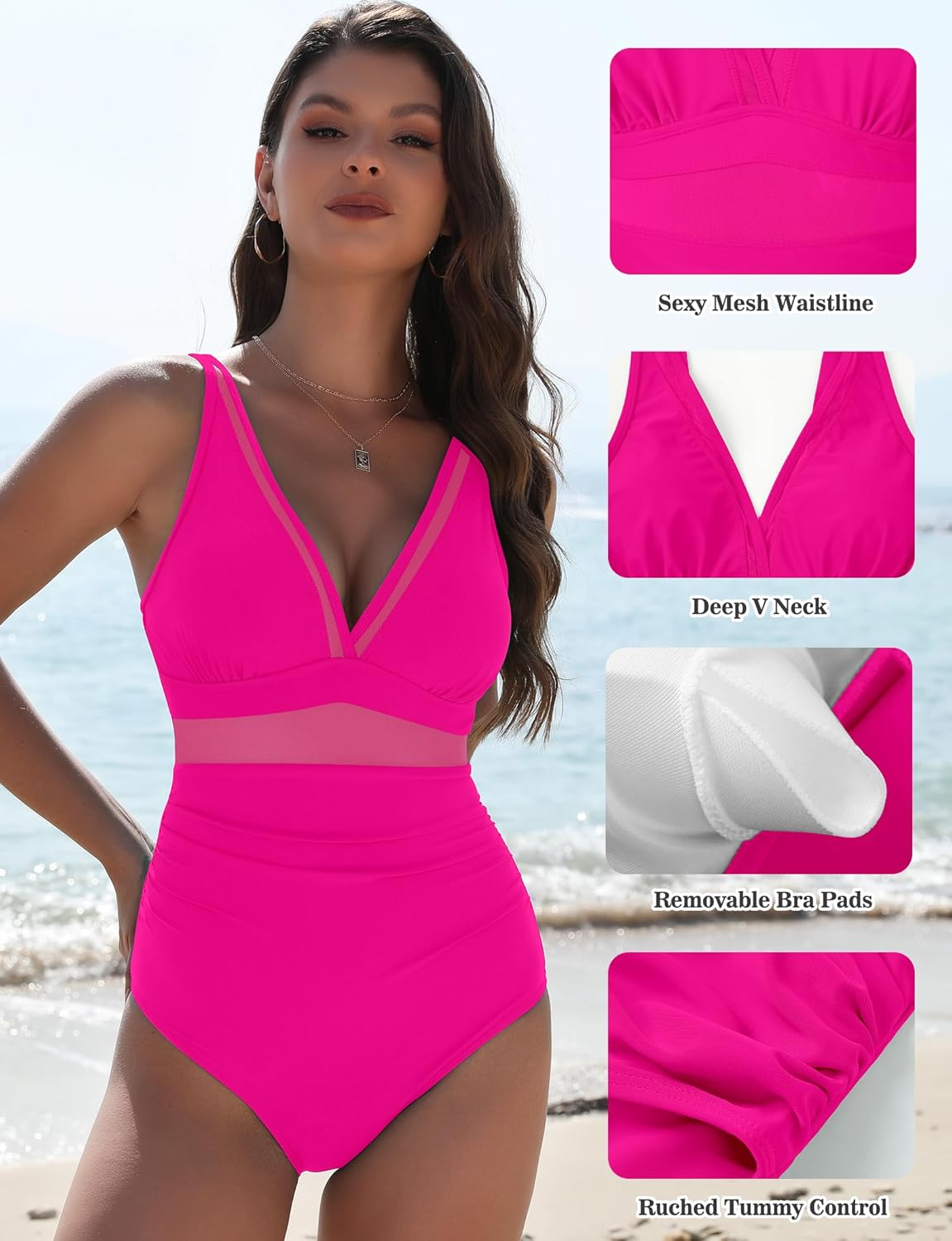 Buauty Womens One Piece Swimsuits Tummy Control Bathing Suits Mesh Swim Suits Full Coverage Swim Suit for Women 2026 - Image 5
