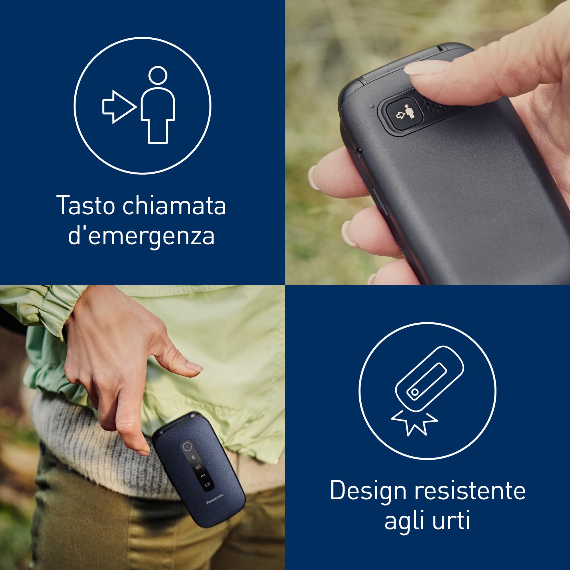 Panasonic KX‑TU550EXC, Cellulare 4G per Anziani, Fotocamera 1,2 MP, telefono per anziani, Display 2,8", caratteri grandi, facile da usare, Standby fino a 290 ore, Blu