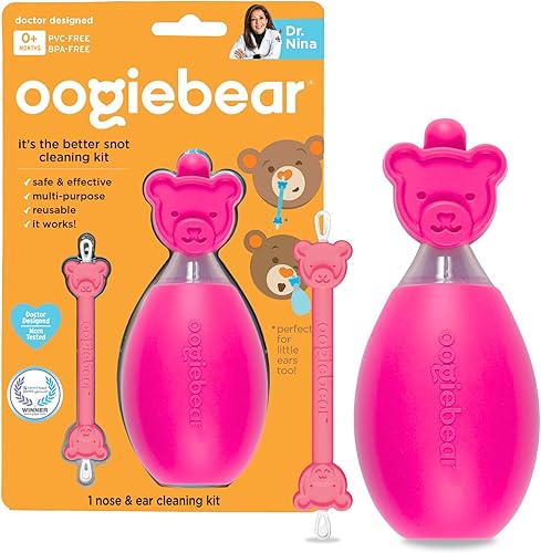 oogiebear Bear Pair - The Safe Baby Booger Cleaner and Nose Sucker Duo  Aspirador de bombilla y limpiador de cera de nariz y oídos 2 en 1, sin látex