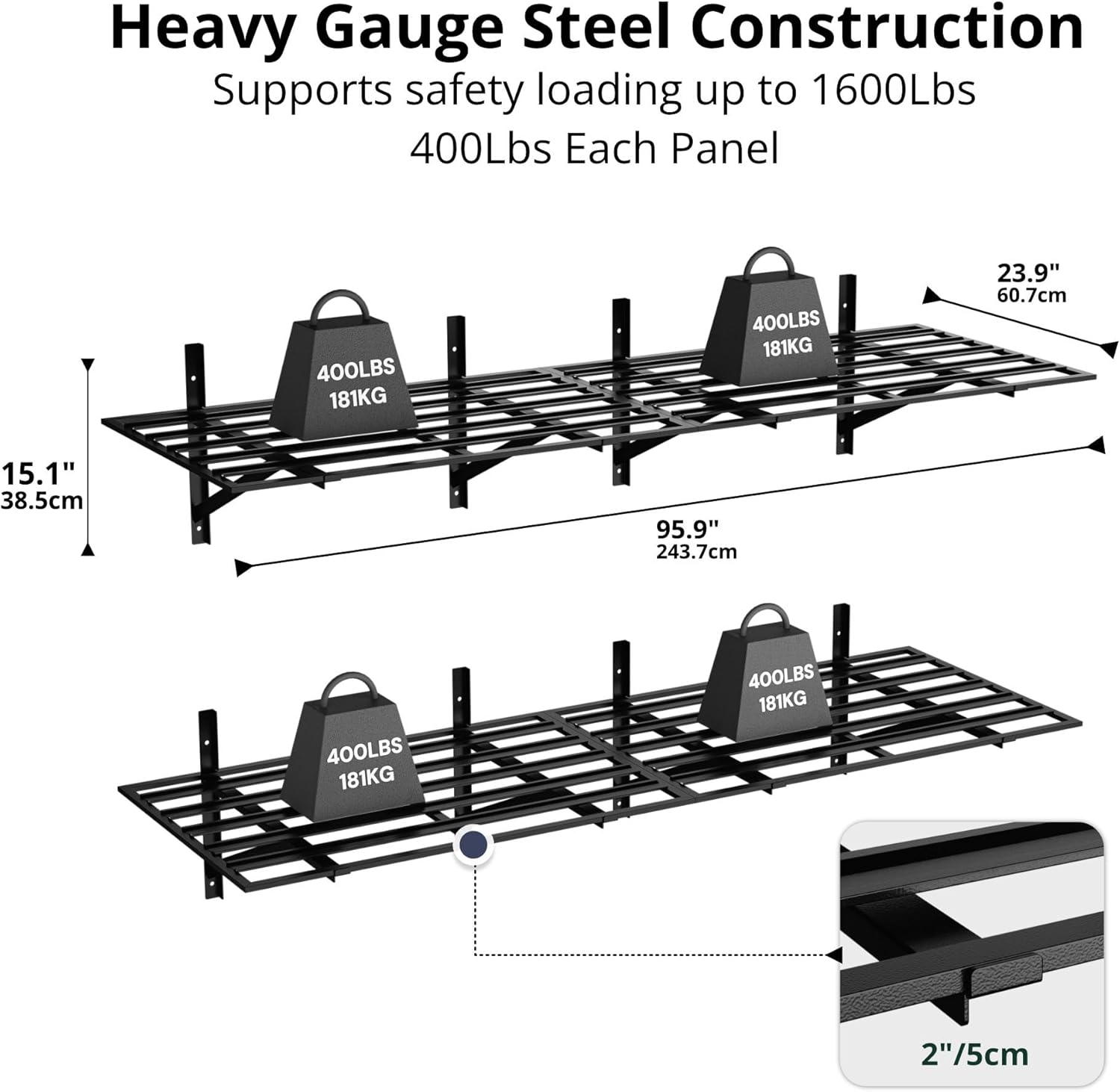 Cozy Castle 4-Pack 2x3ft Heavy Duty Garage Wall Shelving 1600LB Capacity, Adjustable 24"x72" Steel Storage Rack with Concave-Convex Design - 10-Minute Install for Garage, Basement, Warehouse (Black)