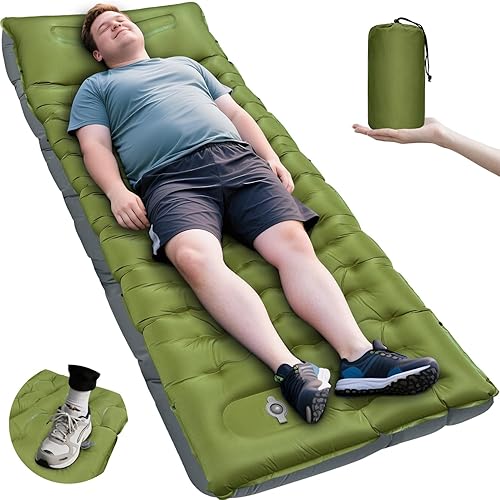 Almohadilla de dormir para camping, extra gruesa de 6 pulgadas, inflable, con almohada, bomba de pie incorporada, almohadilla para dormir para