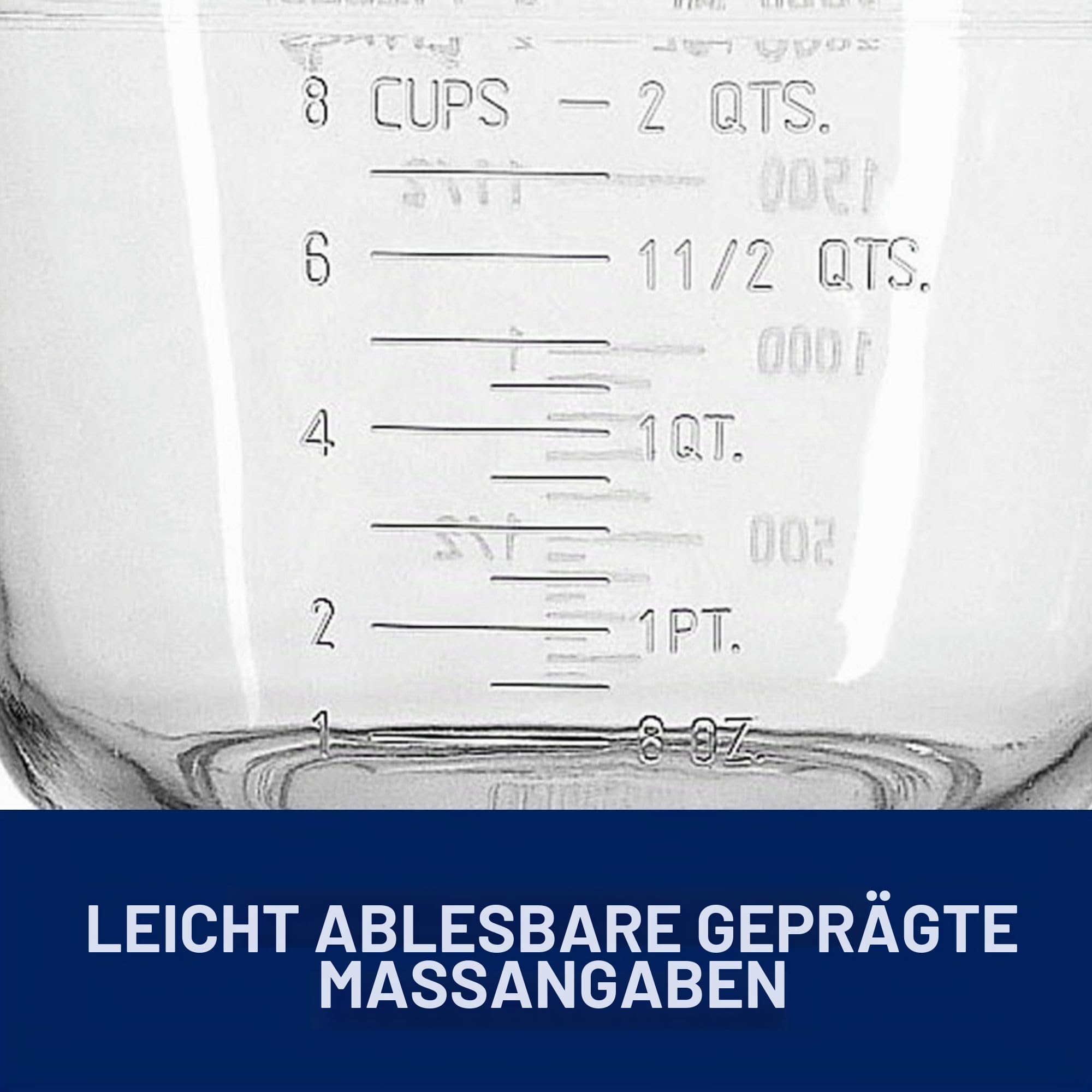 Anchor Hocking Messbecher Glas 1,9 L, mit Deckel, Ausguss und Griff, Blau