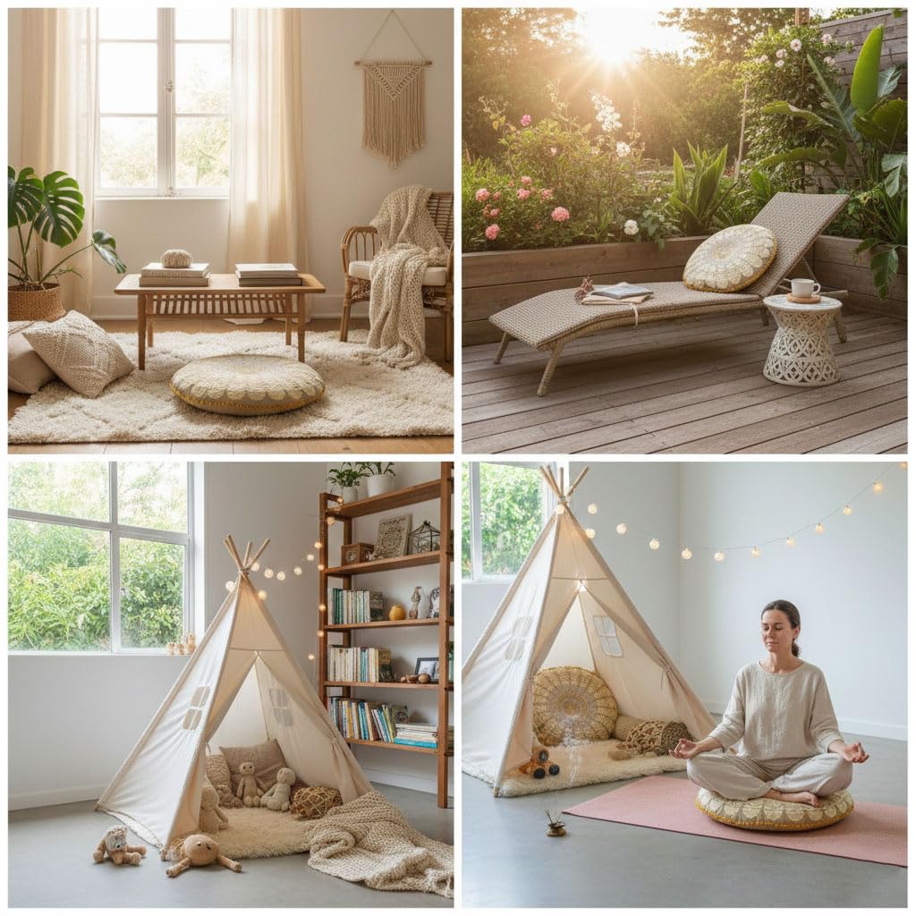 Mandala Life ART Fodera per cuscino da pavimento rotondo bohémien - 60x20 cm - 100% cotone - Custodia pouf per pouf per soggiorno, camera da letto, patio e altro (Beige, 60xm)