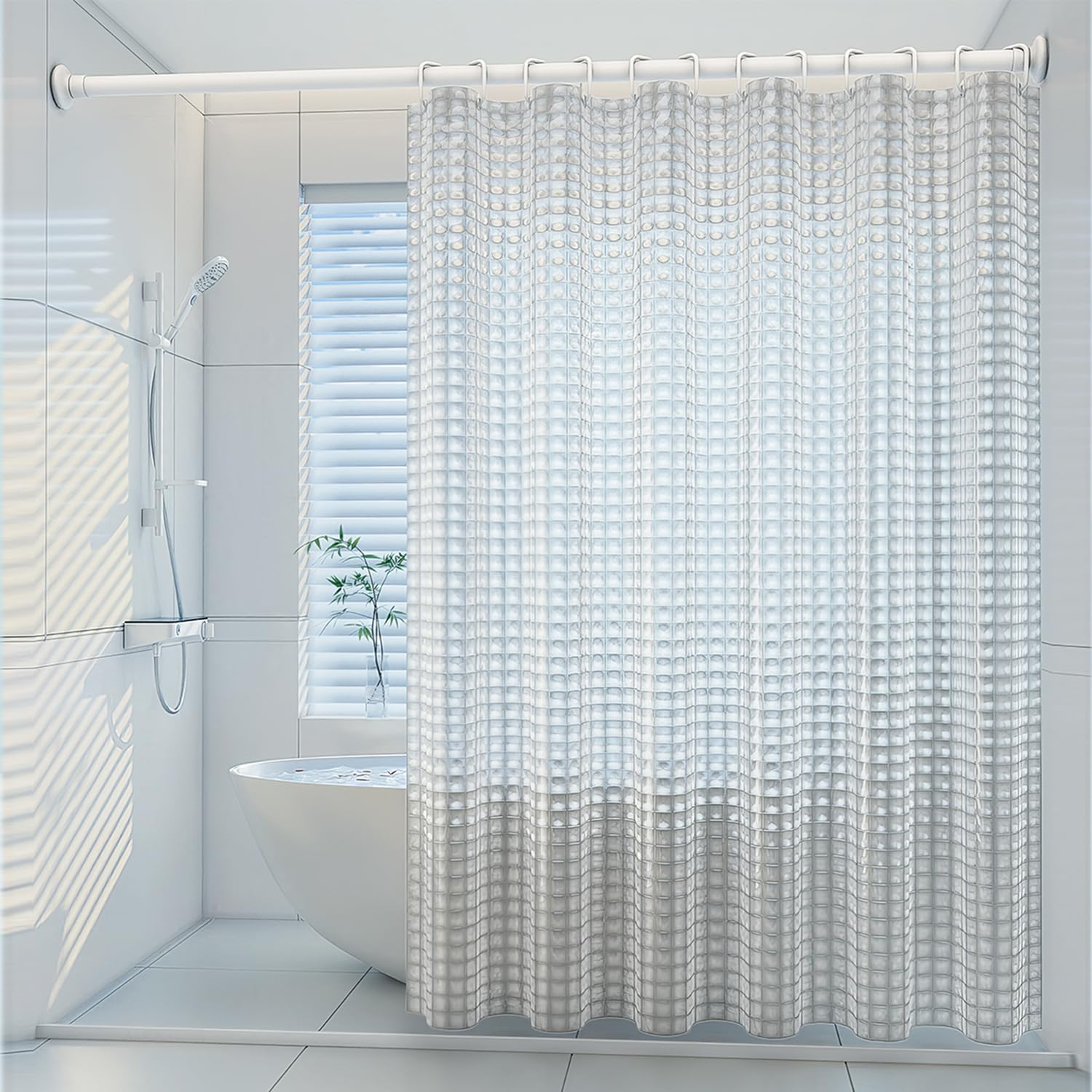 Lkw Ogechi Cortinas de Ducha Antimoho EVA Lavable, Cortinas de Ducha Transparente 3D con Ganchos de Plástico, 180x200 CM, Cortinas de Baño Impermeables de Secado Rápido, Cristal Cuadrado