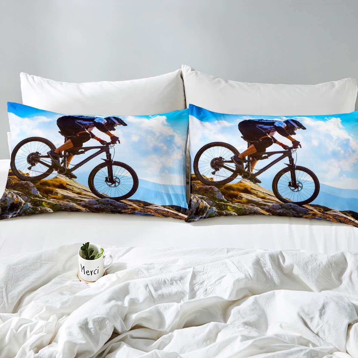 Set di biancheria da letto in cotone con mountain bike, per bambini, ragazzi, ragazze, adolescenti, decorazione per sport estremi, set di biancheria da letto in cotone da corsa e dirt bike, super