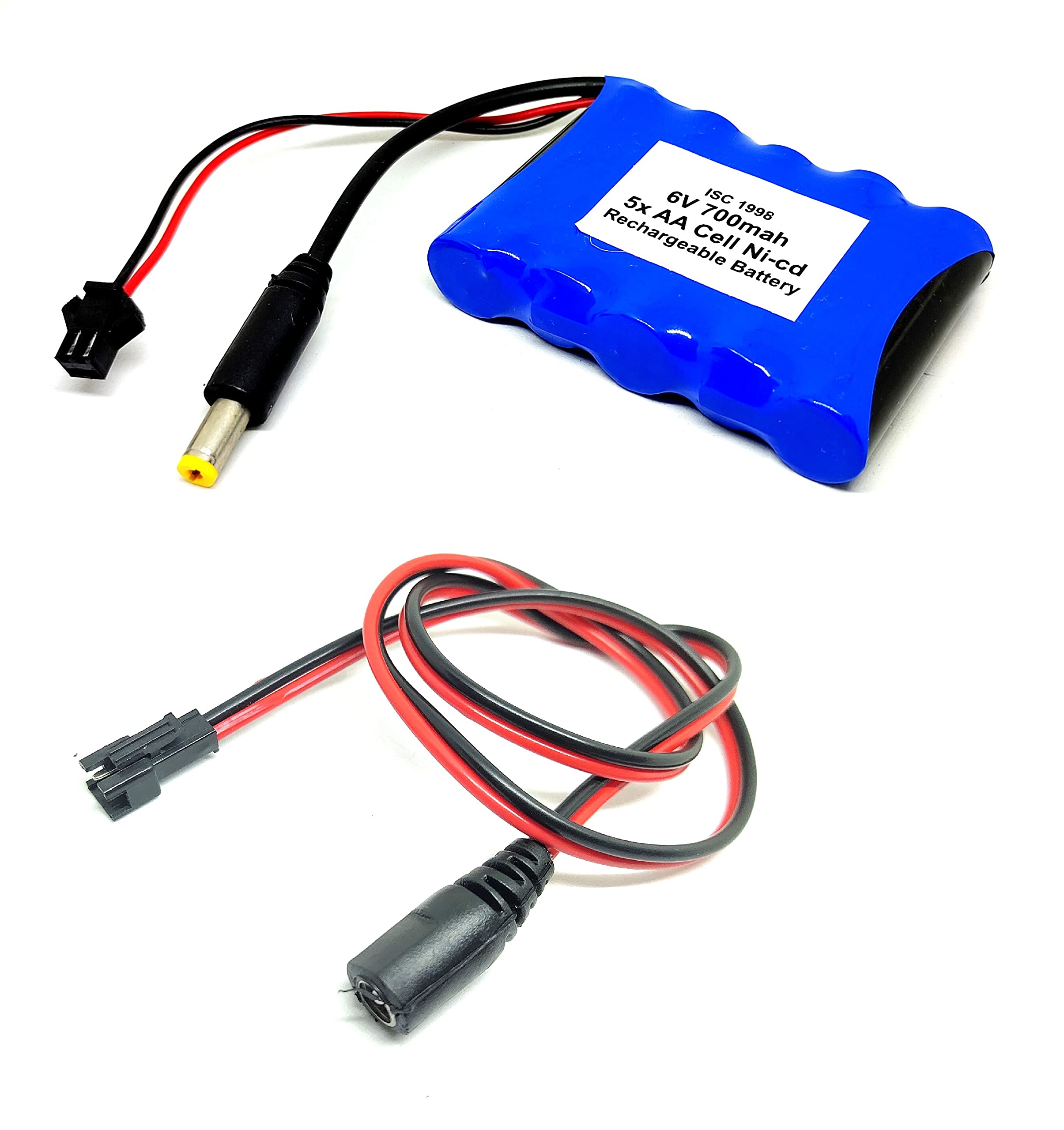 INVENTO 1Pcs 6V 700mAh Ni-cd Rechargeable 1.2V x 5 AA Cell Battery Pack with 5.5mm male DC Jack Adaptor Port + DC Female Jack Wire for Toys RC Car DIY Project-image-31