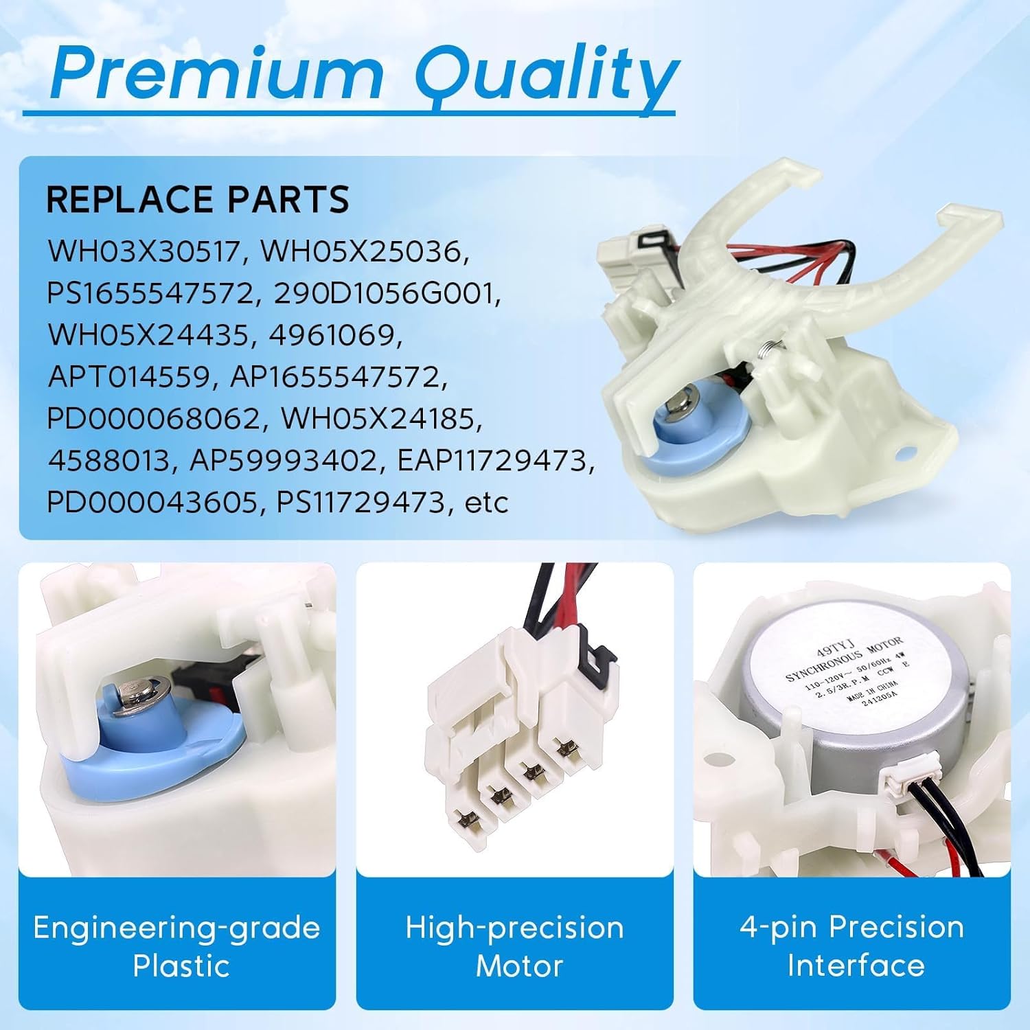 Upgraded WH03X30517 Washer Mode Shifter Actuator, WH05X24185 Washing Machine Clutch Kit, WH01X27538 Washer Drive Belt, WH01X24434 Washer Spring for GE